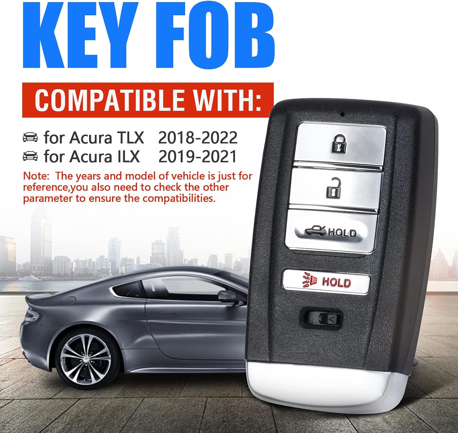 Keymall Key Fob Keyless Entry Remote Control Replacement for Acura TLX 2018 2019 2021 2022 for Acura ILX 2019 2020 2021 KR5V21 433.92 MHz 4 Buttons