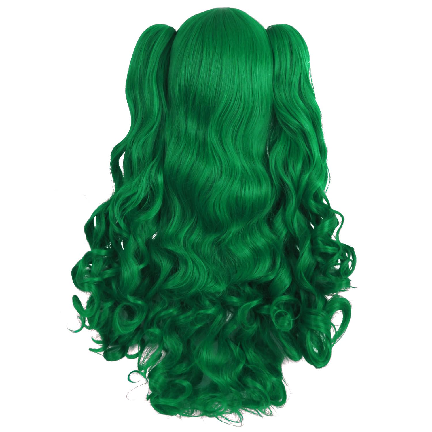 MapofBeauty 28 Inch/70 cm Lolita Long Curly 2 Ponytails Clip on Cosplay Wig (Grass Green) - Image 4