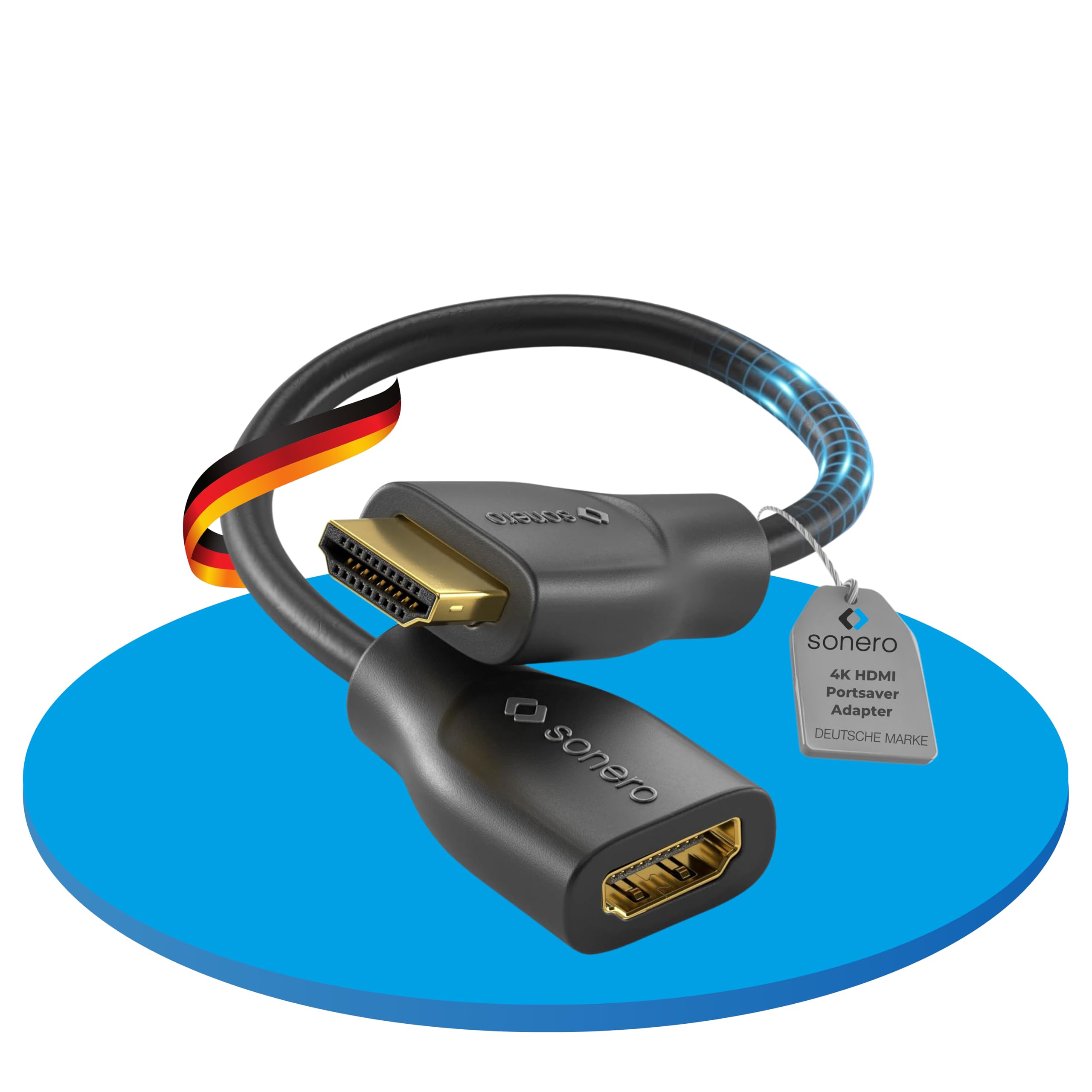 Sonero® 4K HDMI Portsaver Adapter, Premium High Speed, Stecker auf Buchse, vergoldete Kontakte, zweifache Abschirmung, PVC-Mantel, 0,15m