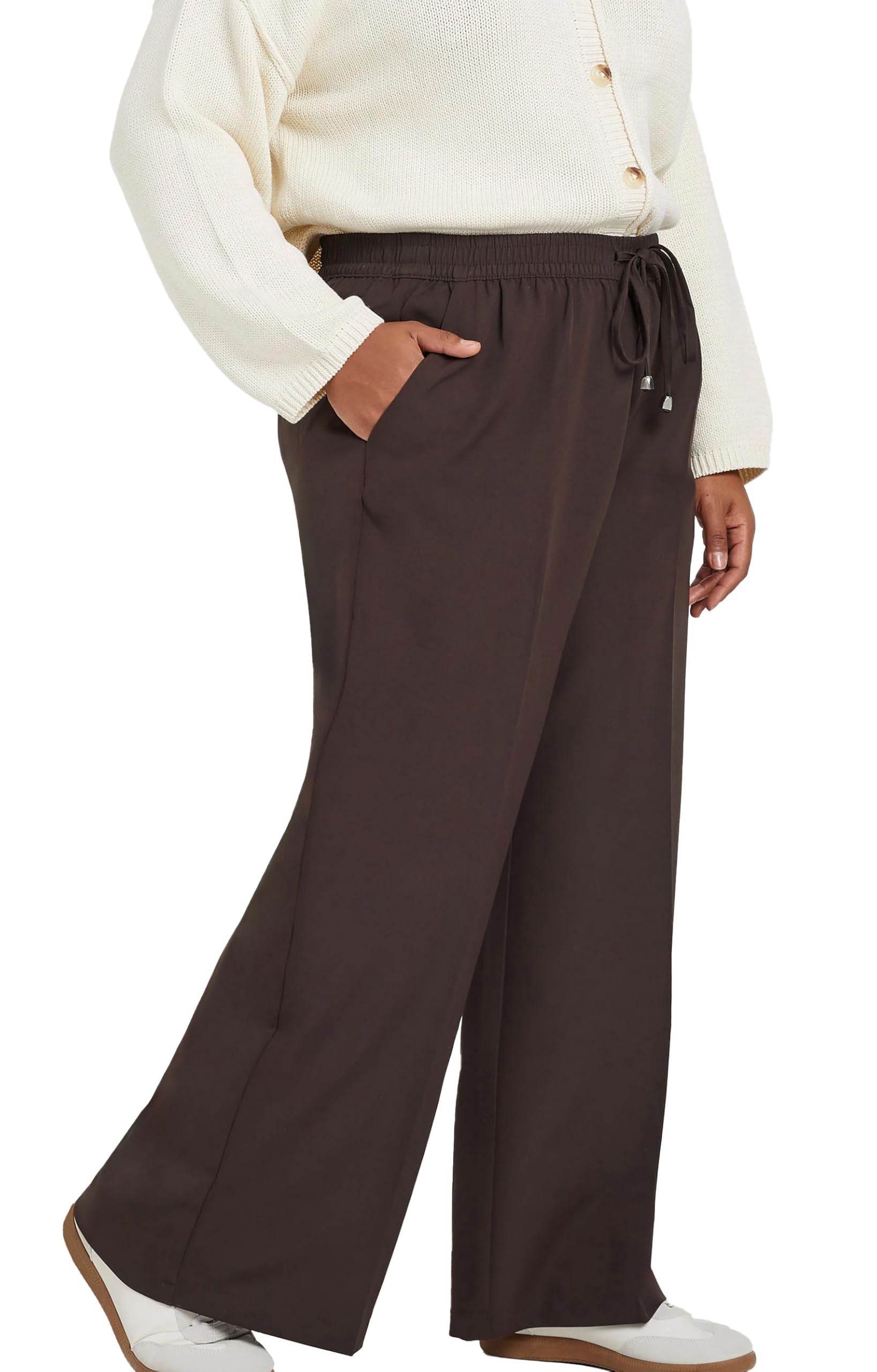 Yours Women's Brown Curve Pull On Wide Leg Trousers - Plus Curve 26-28 Plus
