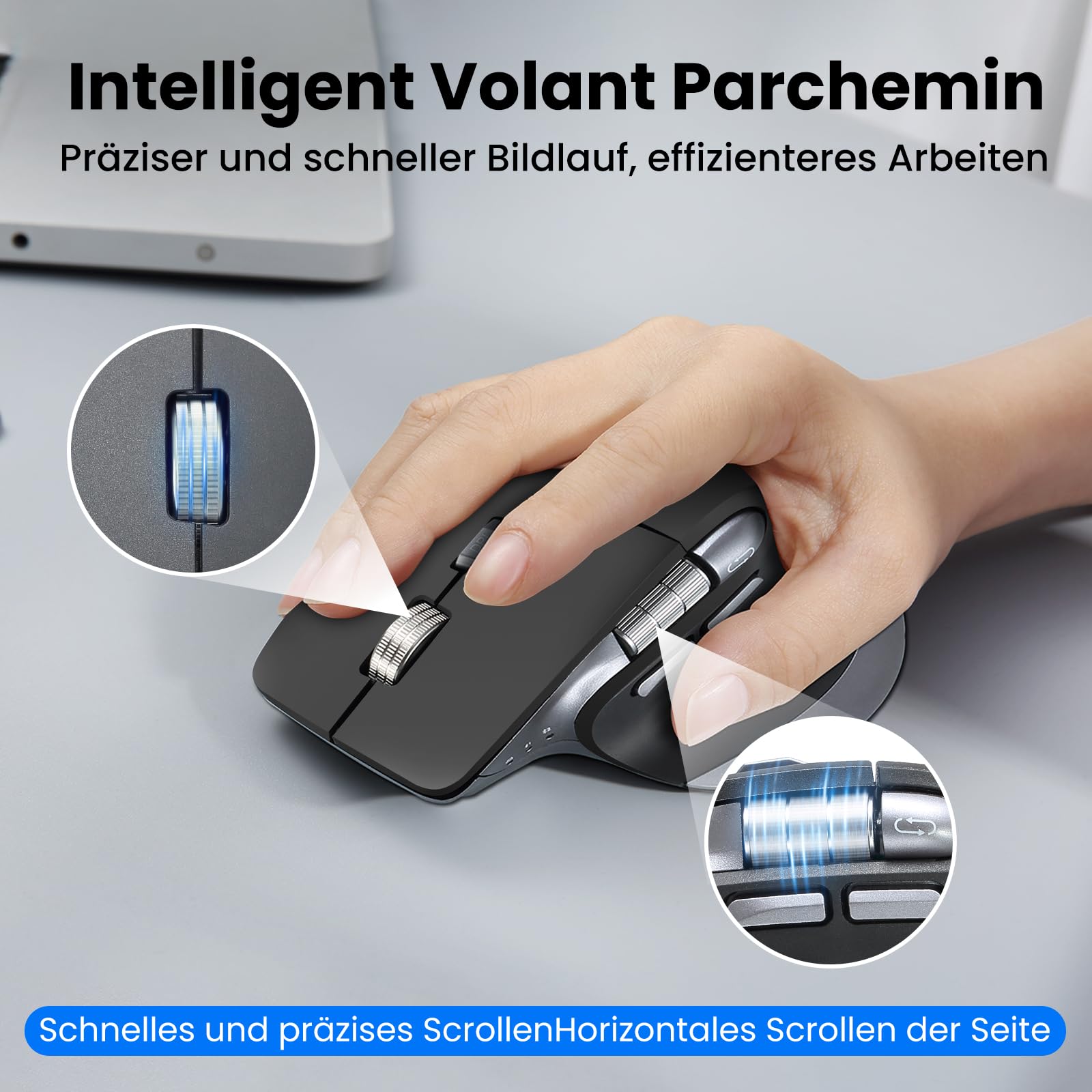 CITLLA M9100 Kabellose Tastatur Maus- Wiederaufladbare Ergonomische Tastatur mit Hintergrundbeleuchtung, Adjustable Ständer und Handgelenkstütze, Hyper Fast Scrolling Maus für Desktop PC Laptop(Grau)