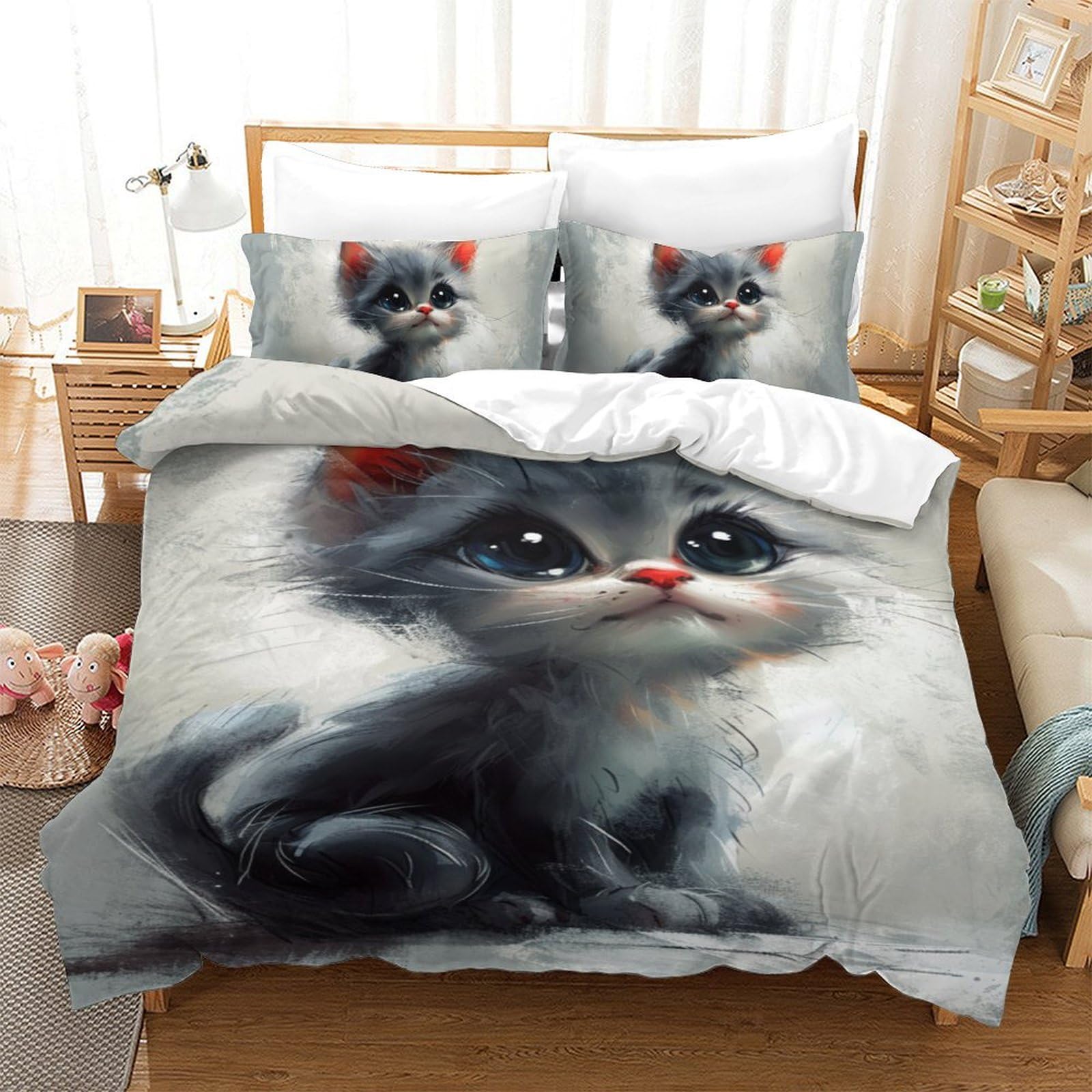 Housse de couette chat 140x200 hypoallergénique pour le sommeil réparateur des enfants