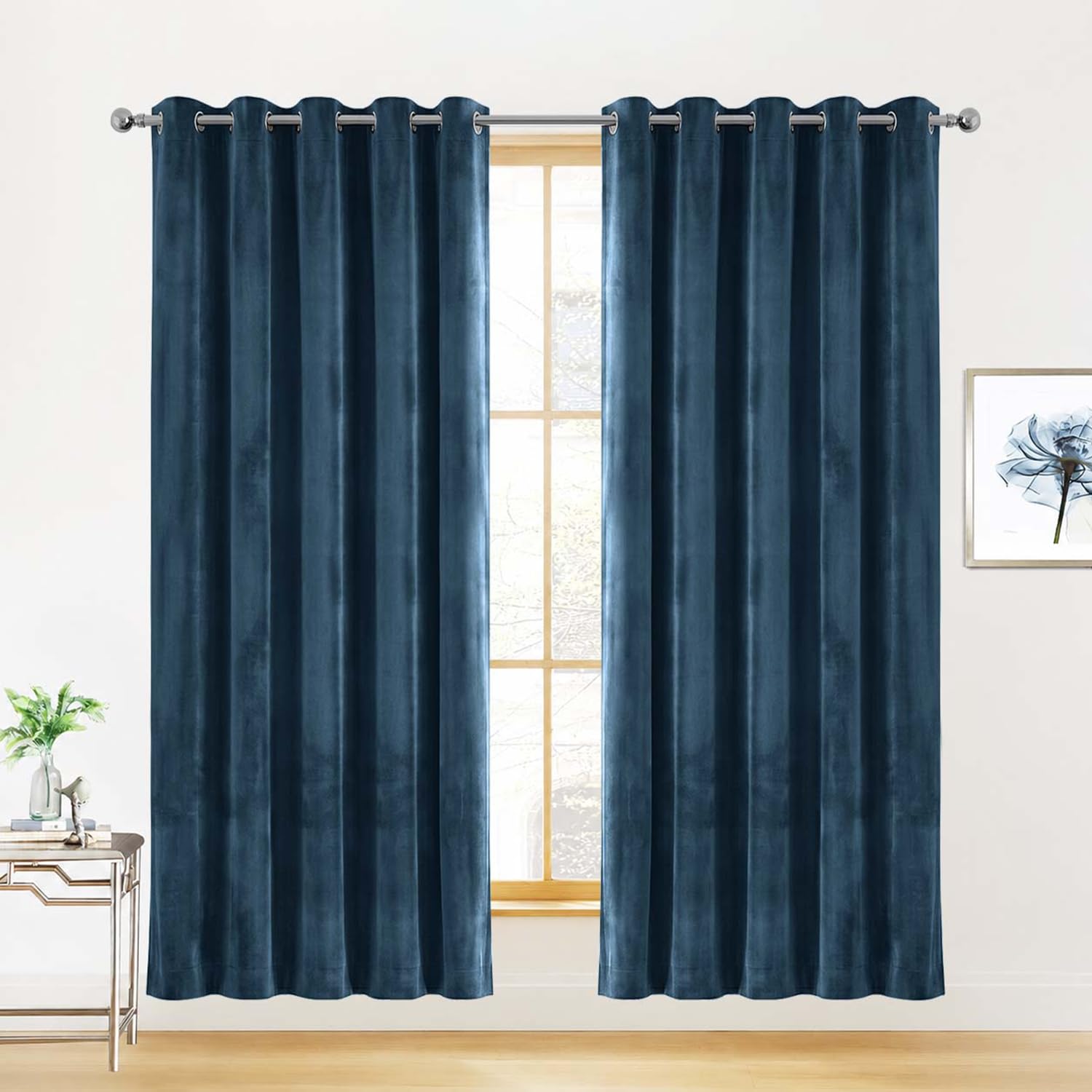 Hafaa Blackout Curtains for Bedroom 66x84 Navy Velvet Curtains 2 Panels