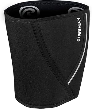 Rehband Thigh Support with Fastener, Thigh Compression Support 5mm Neoprene, 1x Thigh Sleeve for Assisting Muscle Tear & Strain, Quad Compression Sleeve