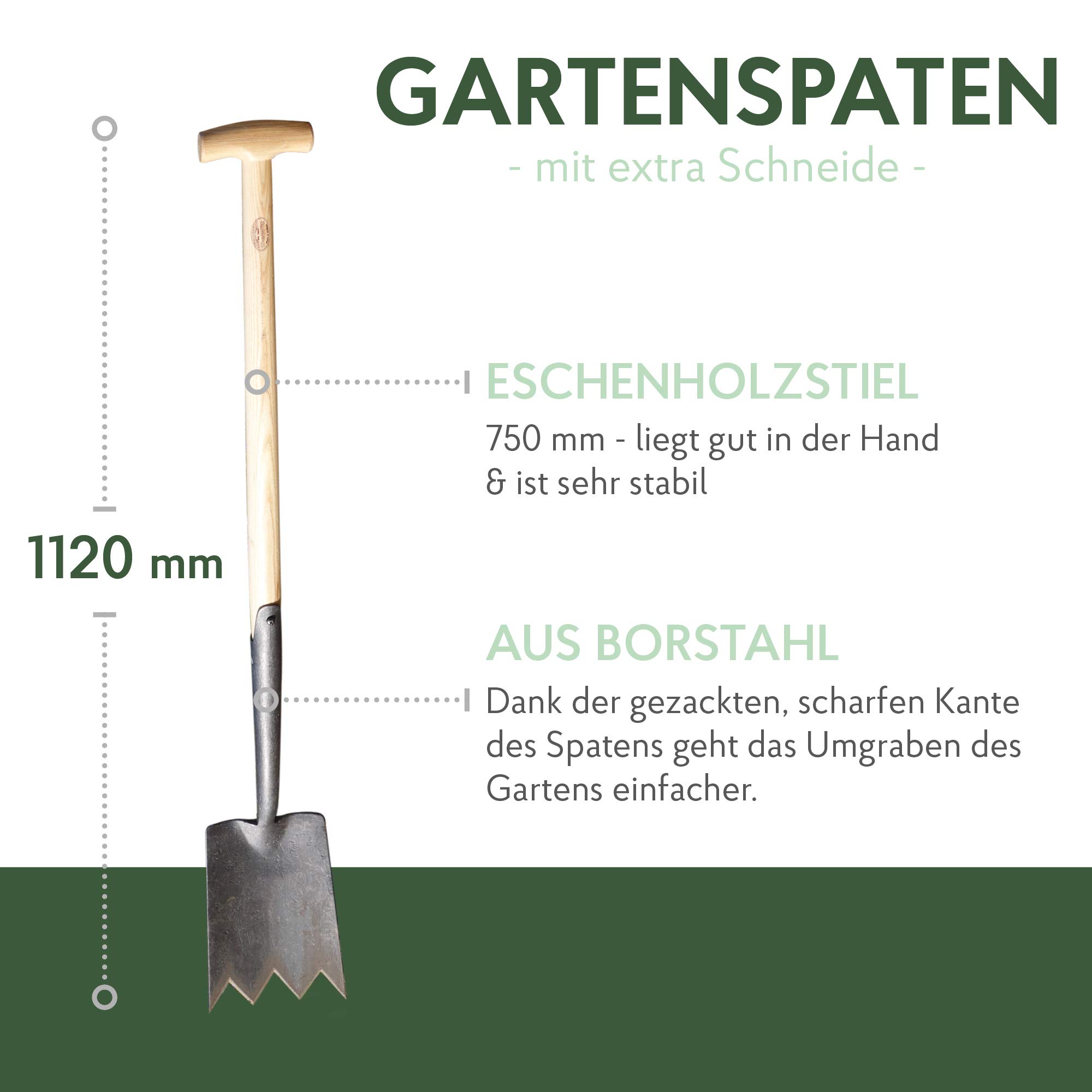 DeWit Garten-Spaten mit scharfen Zinken & praktischem T-Griff 112 cm I Premium Garten-Zubehör für schweren & steinigen Boden I Profi Spaten in Bester Qualität I Garden Tools – Made in Holland