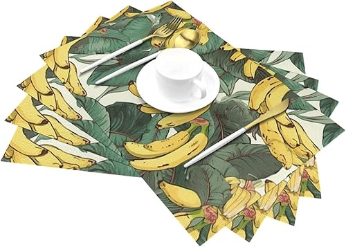 Miniatura 6 de 6 PCS PVC Placemats Set Place Mats Bananas and Leaves Seamless Non-Slip Weave Place Mats 12" x 18" Farmhouse Table Mat Set for Family Dinners