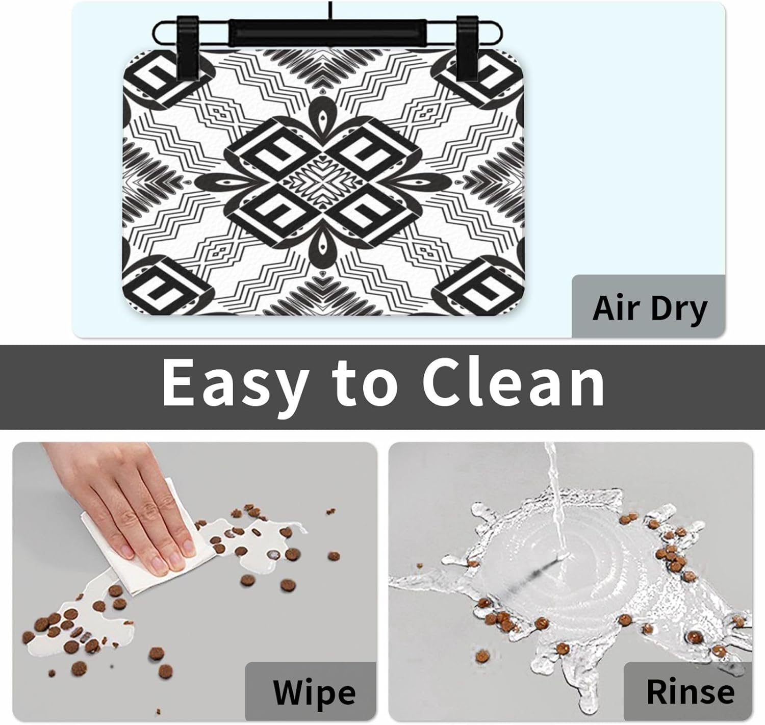 Retro White Greek Geometry Key Pet Feeding Mat-Absorbent Quick Dry Pet Cat Dog Food Mat Non Slip Waterproof Rubber Dish Placemat
