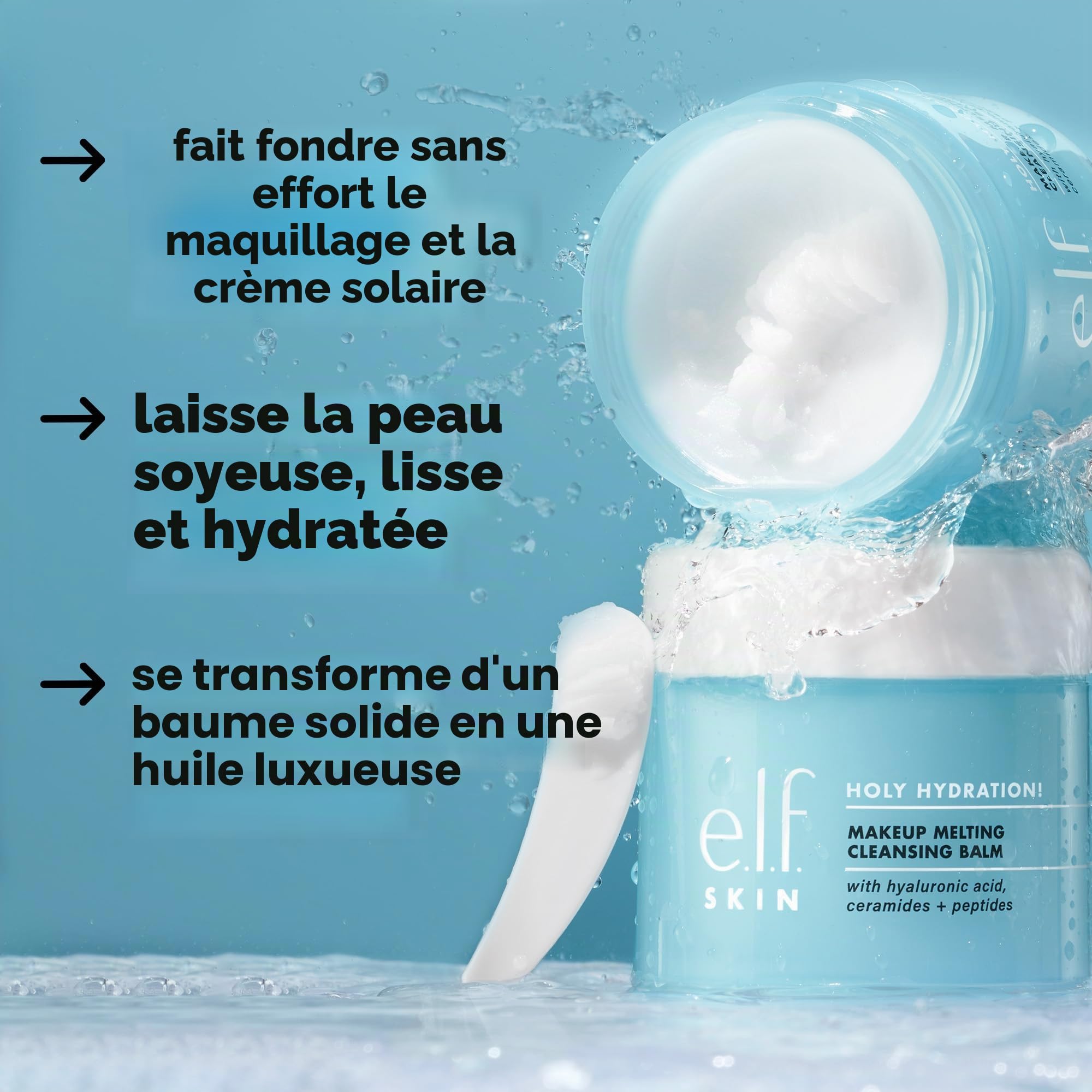 e.l.f. SKIN Holy Hydration ! Baume nettoyant pour le visage et démaquillant, à l'acide hyaluronique, végétalien et sans cruauté envers les animaux