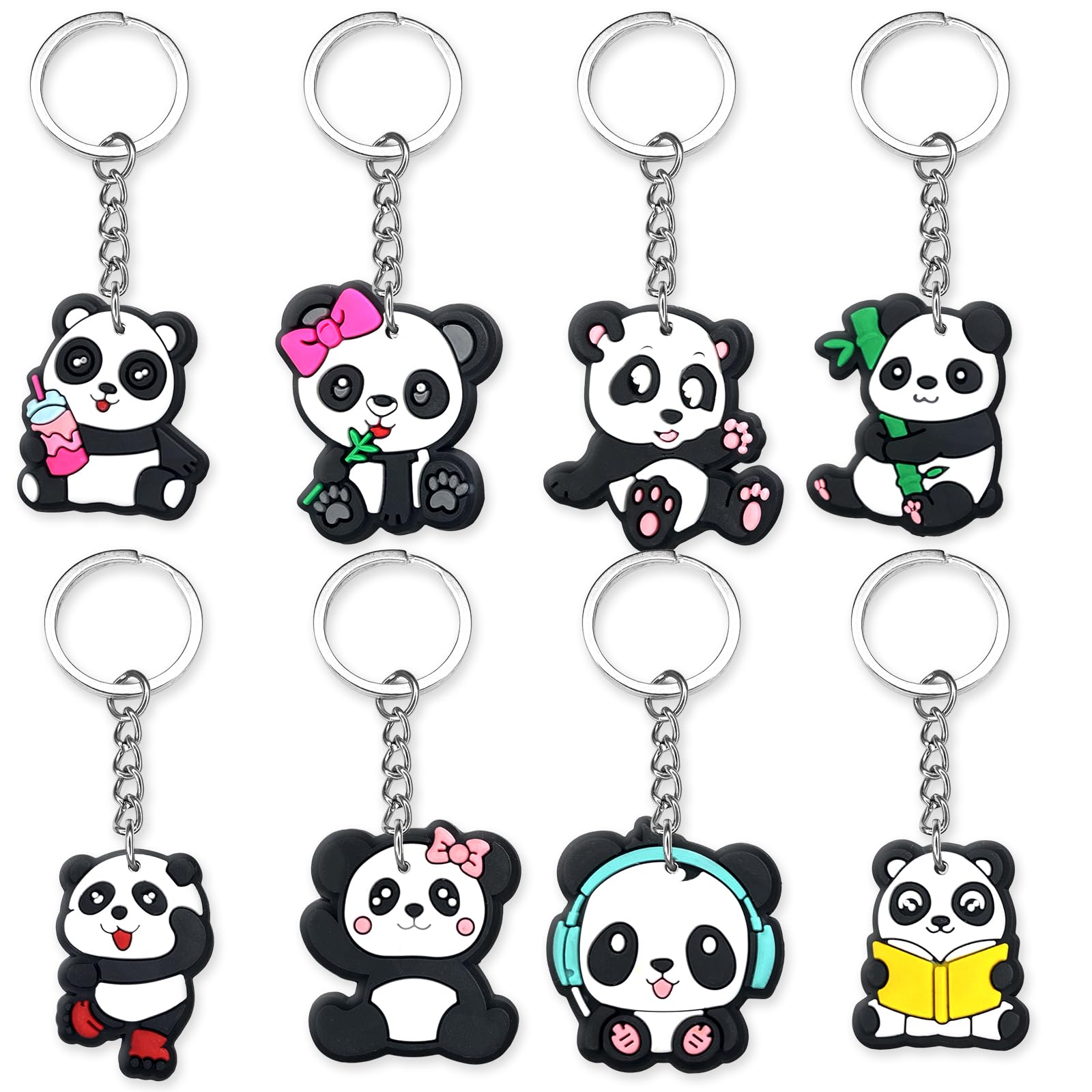 8Pcs Panda Keychain for Party Favors, Cute Panda Keyring for Classroom School Day Birthday Party Supplies Gift (8Pcs Panda)