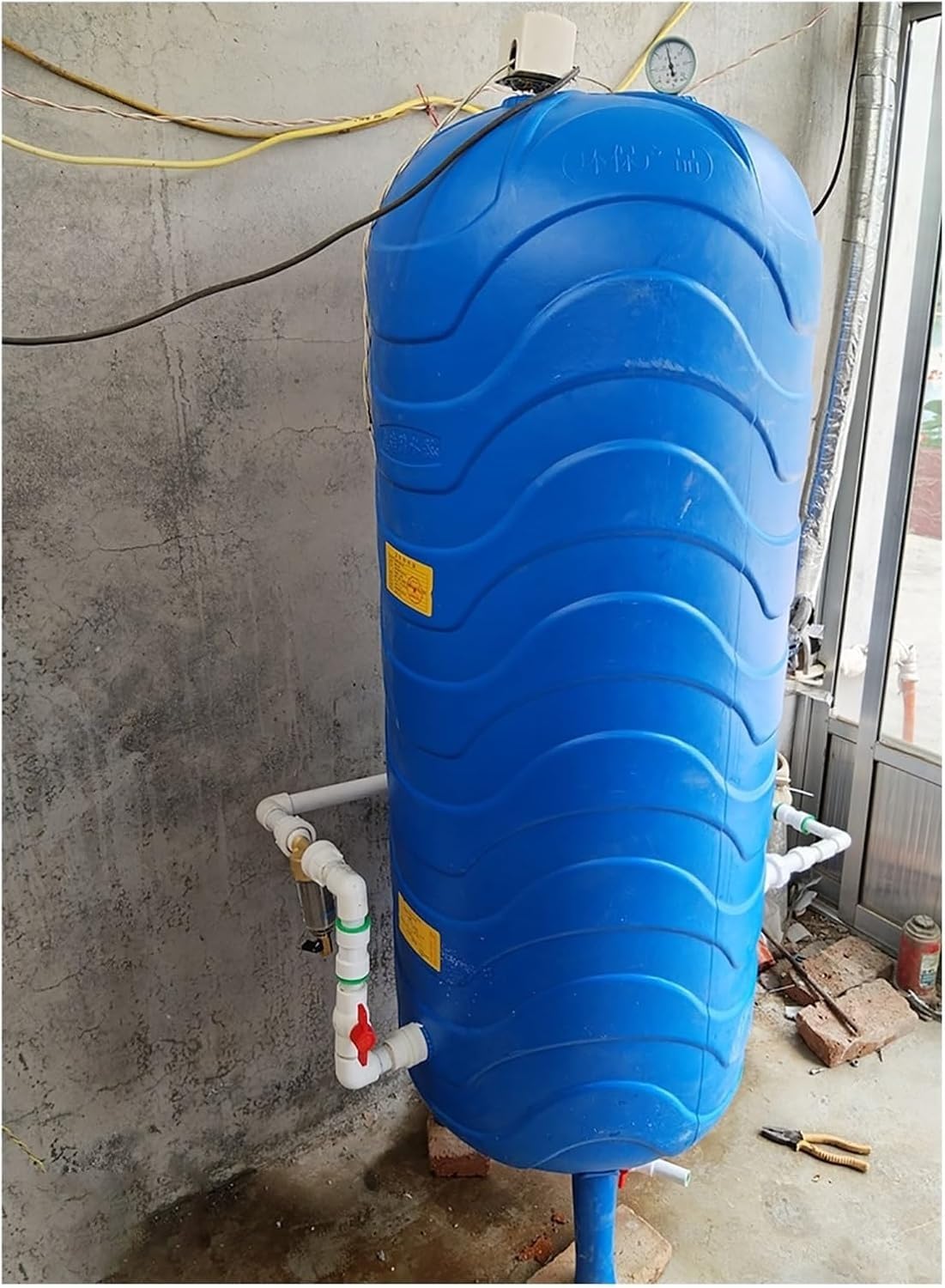 Wassertank 60L 100L 120L 150L 200L, Kleiner Brunnenwasser-Drucktank mit Entlüftungsventil und Installationssatz, Vertikale Wasserspeicher-Blasenbehälter aus PE(60L/15.8Gal (80x35cm/31.5x13.8in)