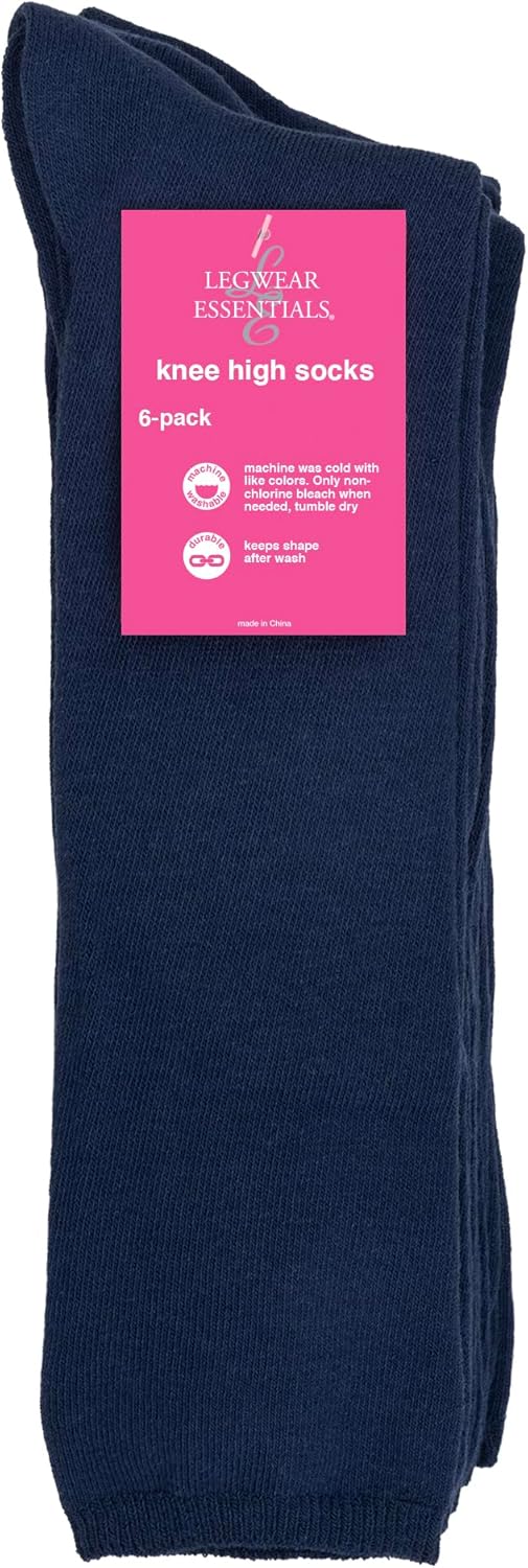 Girls 6 Pack Soft Uniform Knee High Socks, Cable Dress Comfort Seam, White or Navy - Image 4