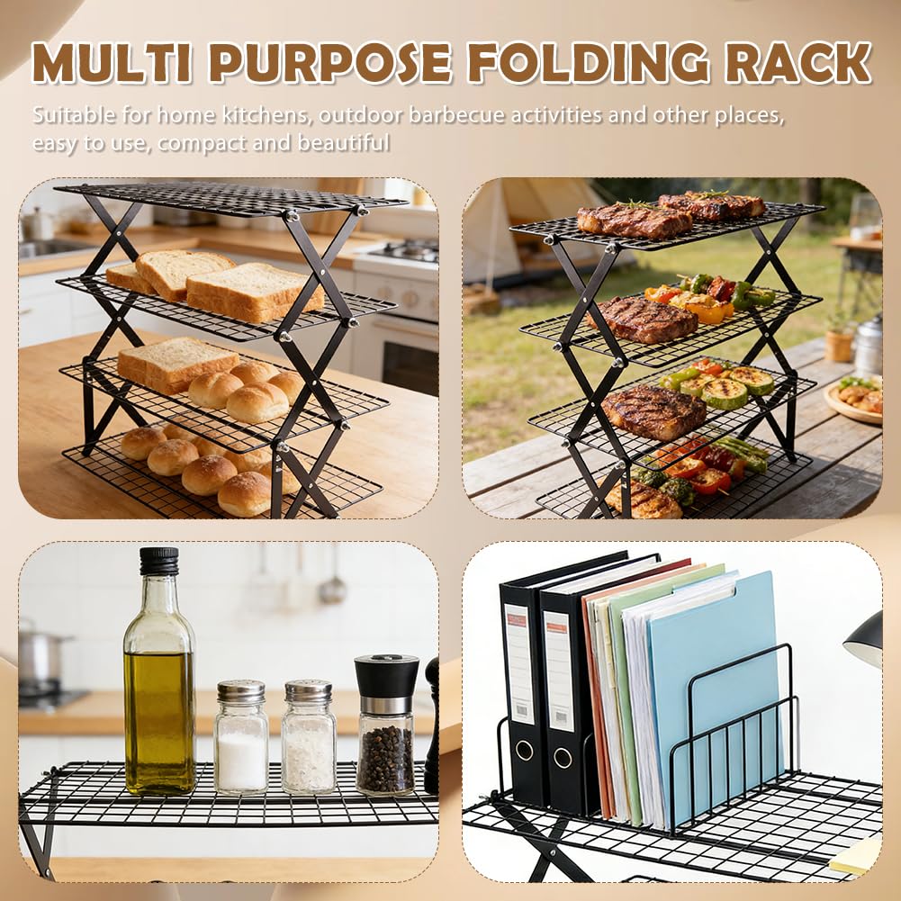 Grille de refroidissement empilable pliable 4 étages pour cuisine biscuits gâteaux muffins pain