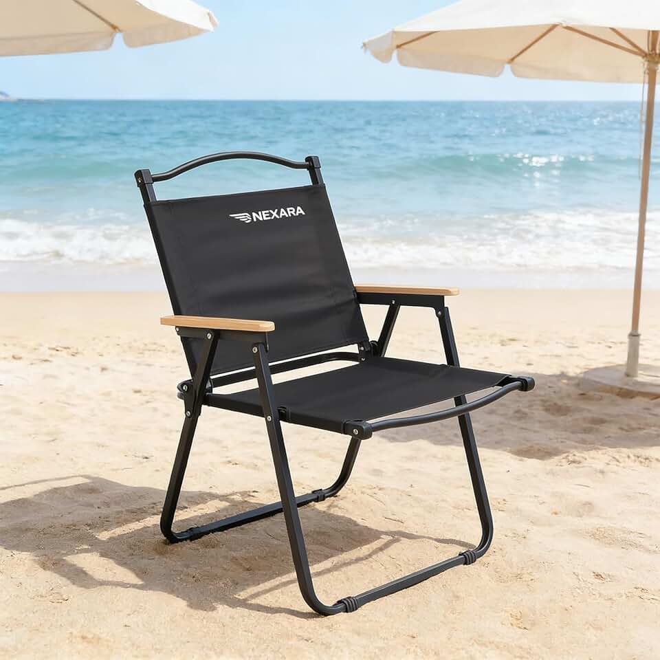 Cadeira de Praia Dobrável 150kg Alta Resistência - Cadeira de Camping Portátil com Design Ergonômico, Estrutura em Alumínio e Aço Carbono, Assento Oxford 600D para Praia, Viagem, Pesca e Lazer