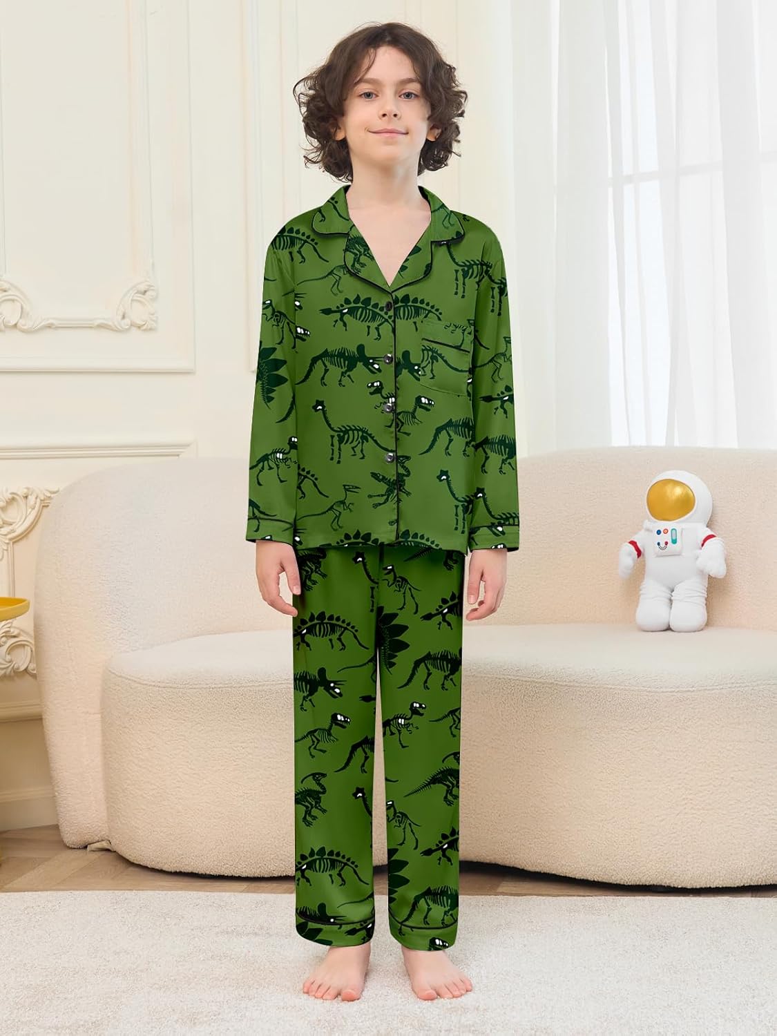 Umeyda Boys Silk Pajamas Sets Long Sleeve Sleepwear 2 Piece Pjs Set - Image 2
