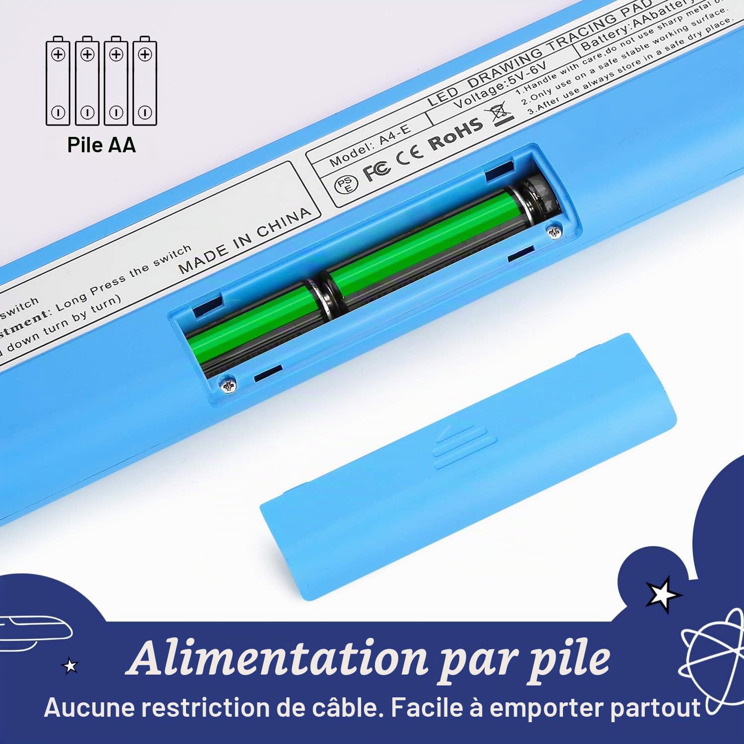IMAGE Tableau lumineux pour le traçage, planche lumineuse, tablette de dessin, planche à colorier pour les enfants, filles et garçons (comprend 10 feuilles traçables et deux clips) (Bleu)