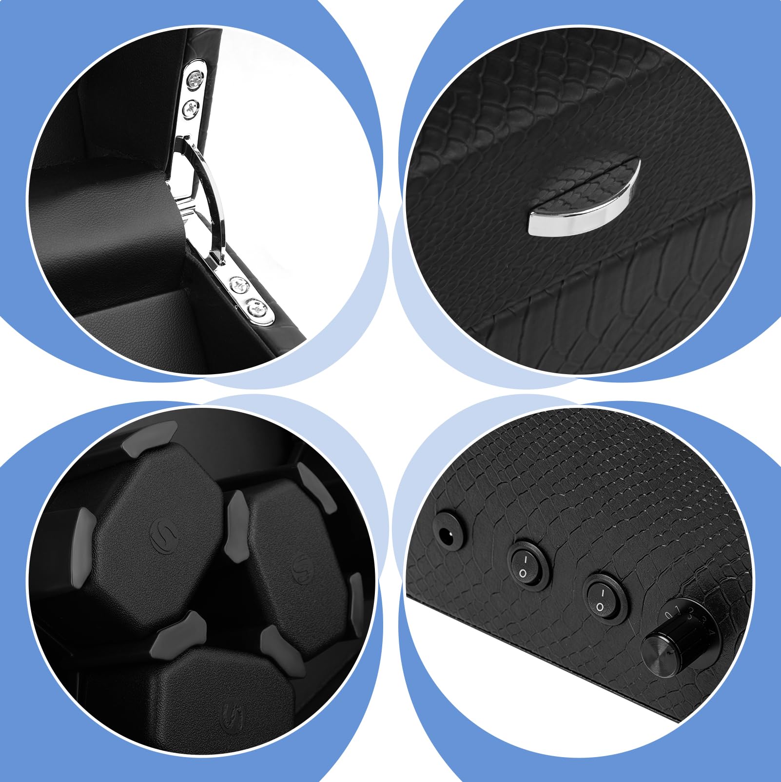 Caricatore automatico per orologi da 6 + 6 orologi, con illuminazione a LED, 4 modalità di rotazione, memory foam antigraffio, motore super silenzioso, cavo di ricarica USB-C