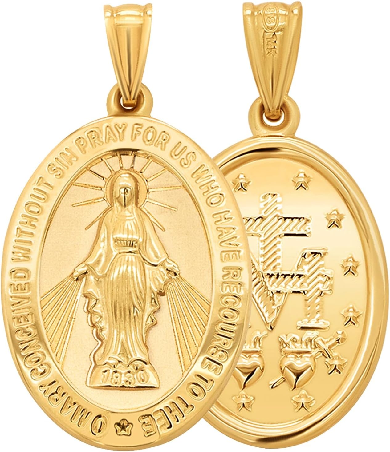 Jewelry America 14k Yellow Gold Oval Virgin Mary Miraculous Medallion Pendant Necklace