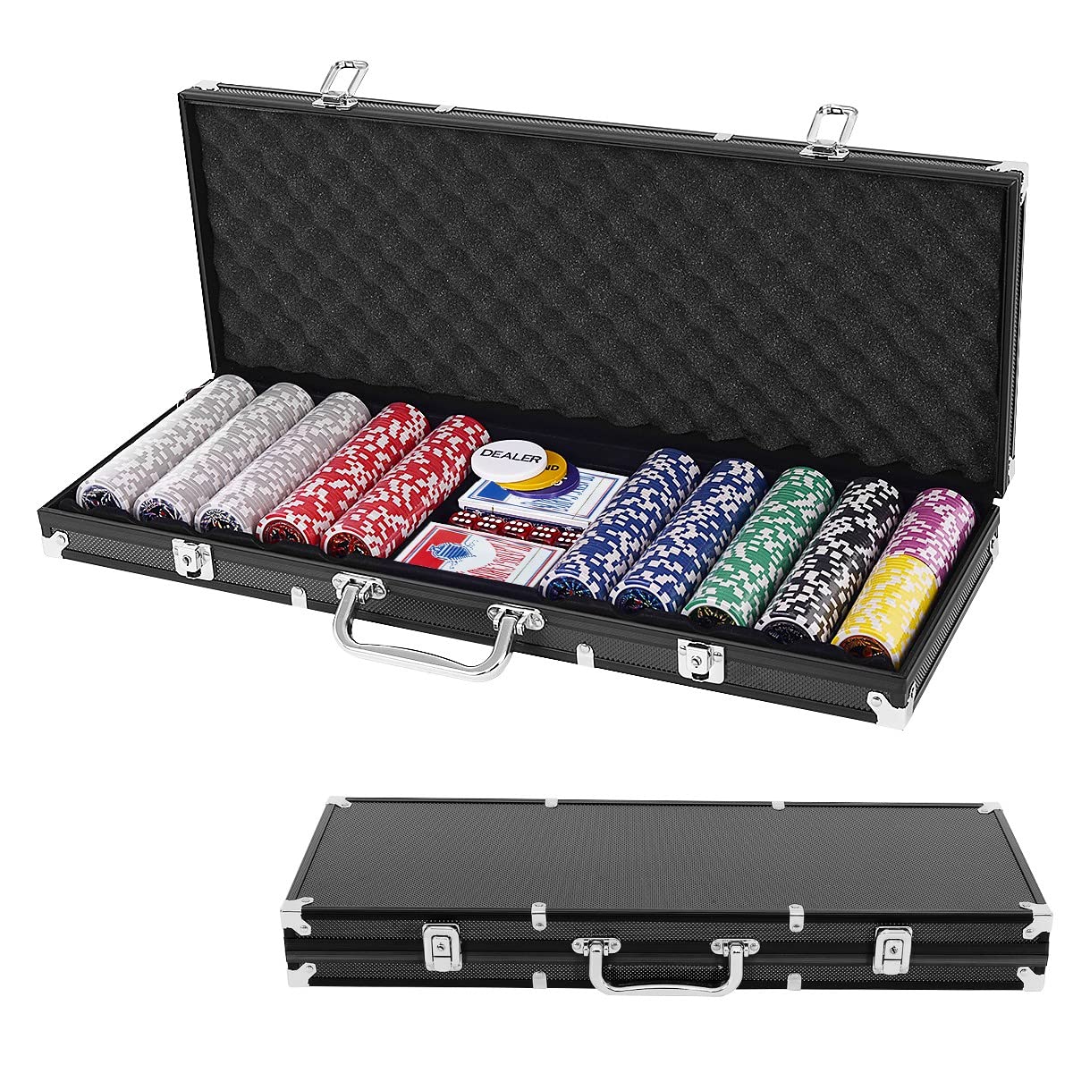 GYMAX Set da Poker Professionale con 500 Fiches e Valigetta in Alluminio 56x21x6,5 cm Nero