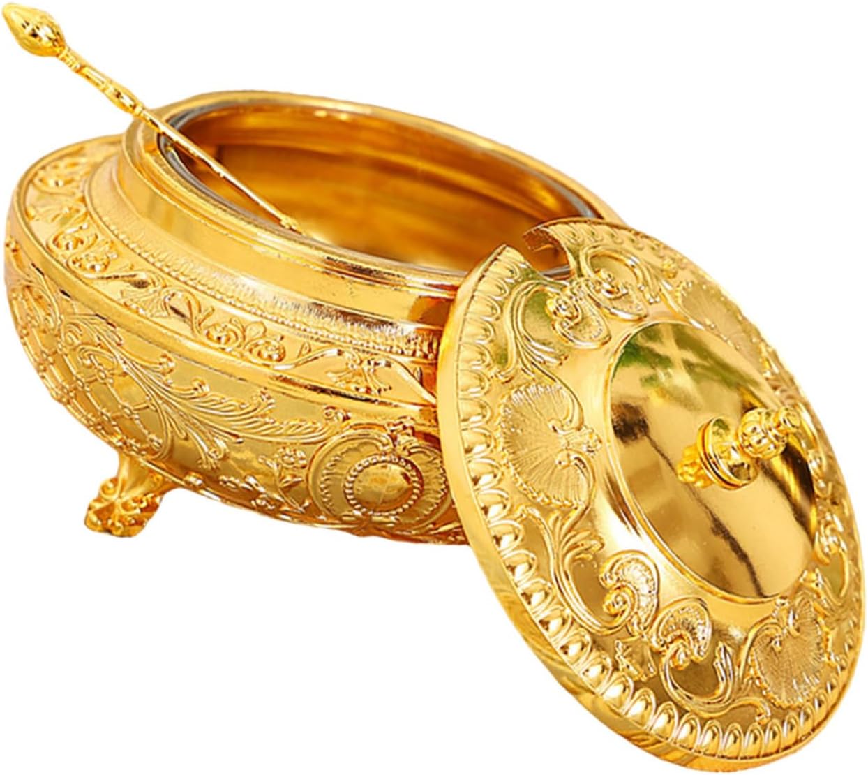 KICHOUSE 1Set European Style Alloy Condiment Jar with Spoon Large Capacity Sealed Spice Container for Salt Sugar Seasoning Vintage Kitchen Accessory for Home Dining and Entertaining