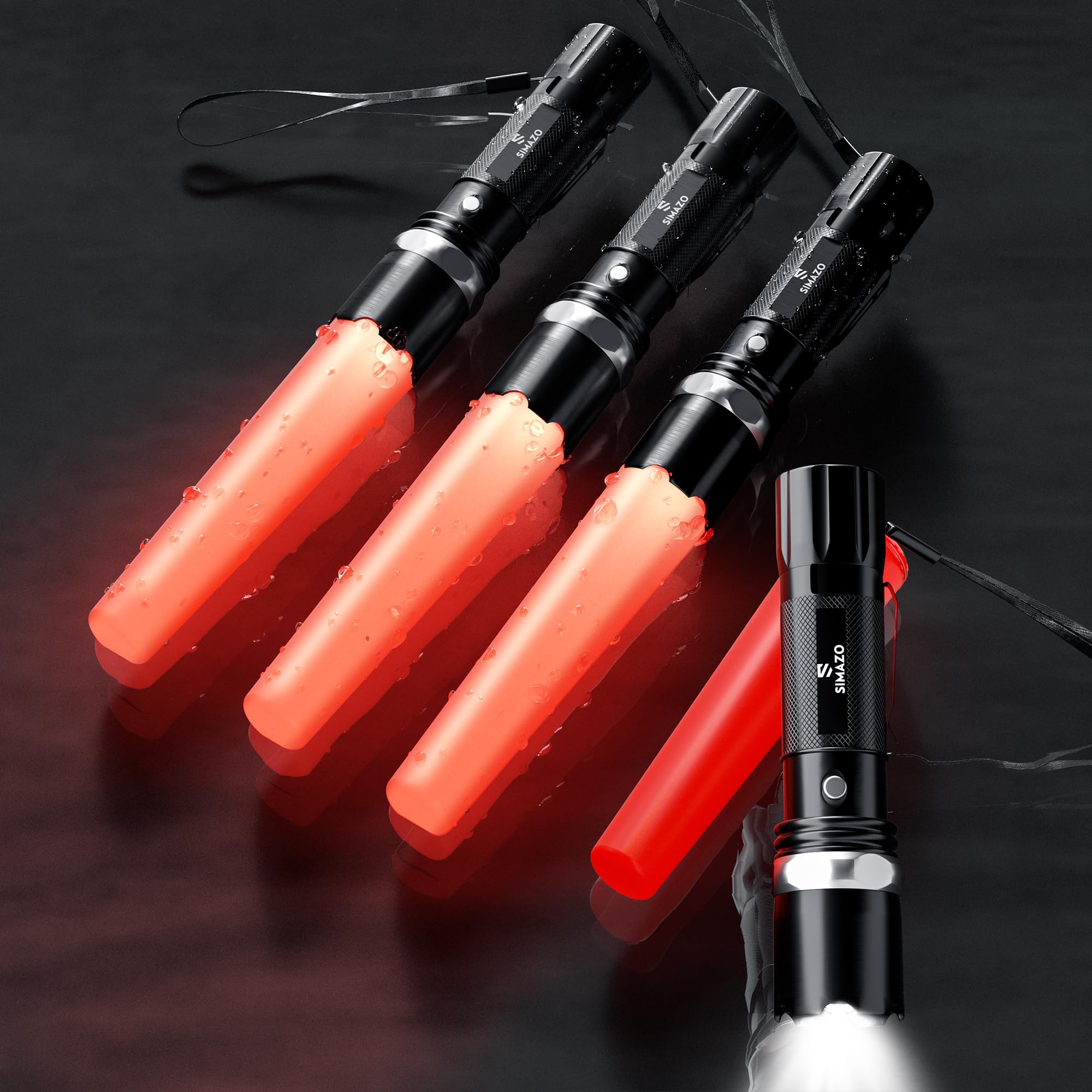 4 Pack Traffic Wand, 11 Inch LED Traffic Flashlight Wand with 5 Flashing Modes, Orange Traffic Safety Control Baton, Air Marshalling Wand for Parking, Aircraft, Car Directing