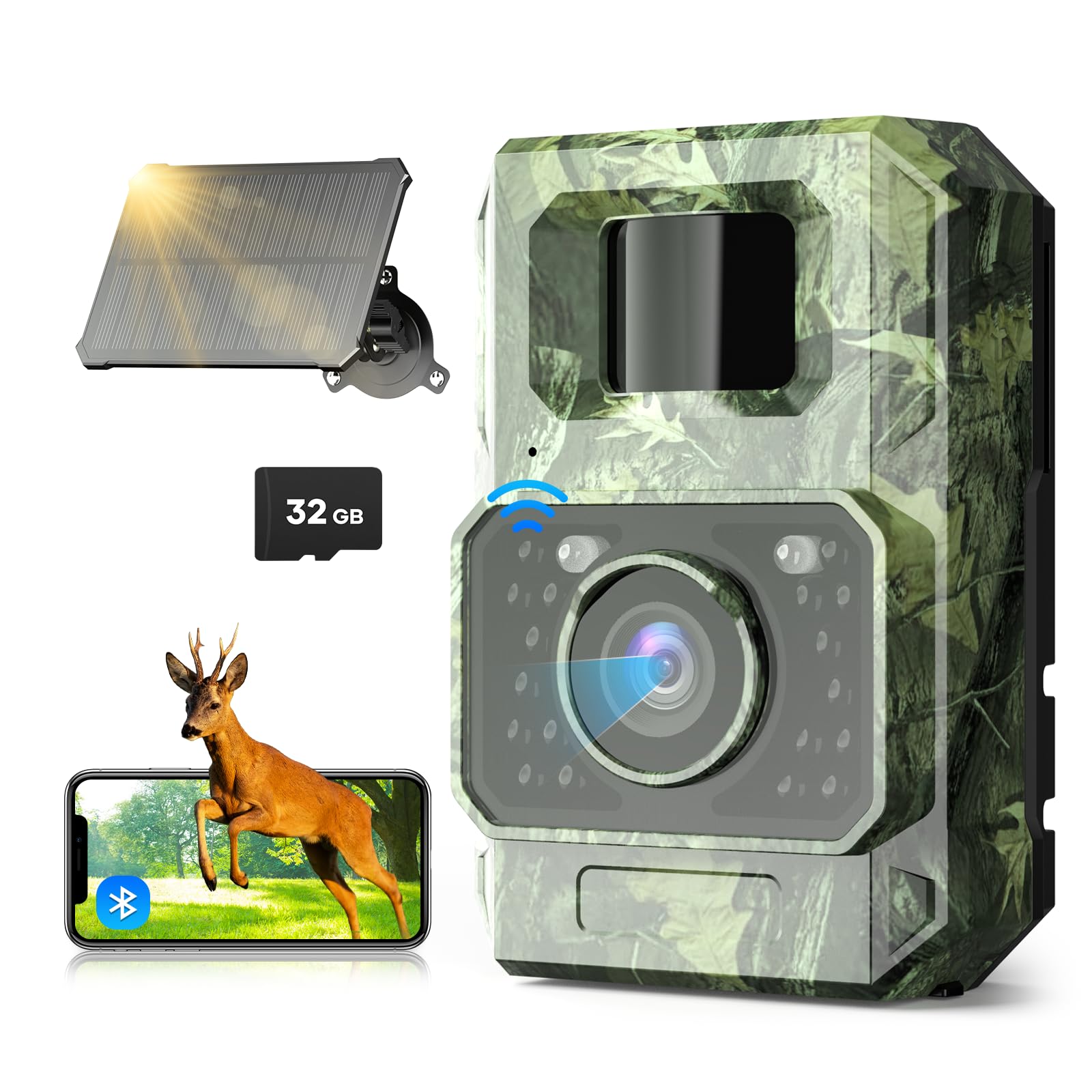 Assark Wildkamera mit Handyübertragungs-App,WLAN Solar Wildtierkamera mit Nachtsicht Bewegungsmelder,48MP 30fps Wiederaufladbare 2000mAh Lithium-Batterie, 0,2S Auslöser, IP66 Wasserdicht