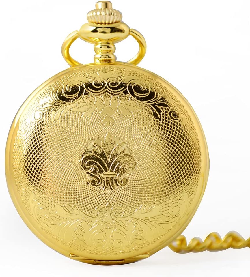 BOSHIYA Vintage Mechanical Pocket Watches for Men Luminous Steampunk Pocket Watch with Chain Black Skeleton Dial Roman Numberals Pocketwatch Gifts for Fathers Day (US-Gold Cover-13-ZT)