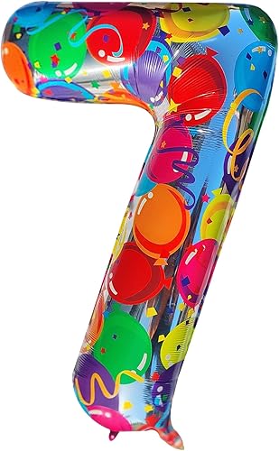 Globos del número 7 arcoíris para decoraciones de cumpleaños de 7 años, 40 pulgadas, globos de neón de números grandes, globos iridiscentes 7, globo