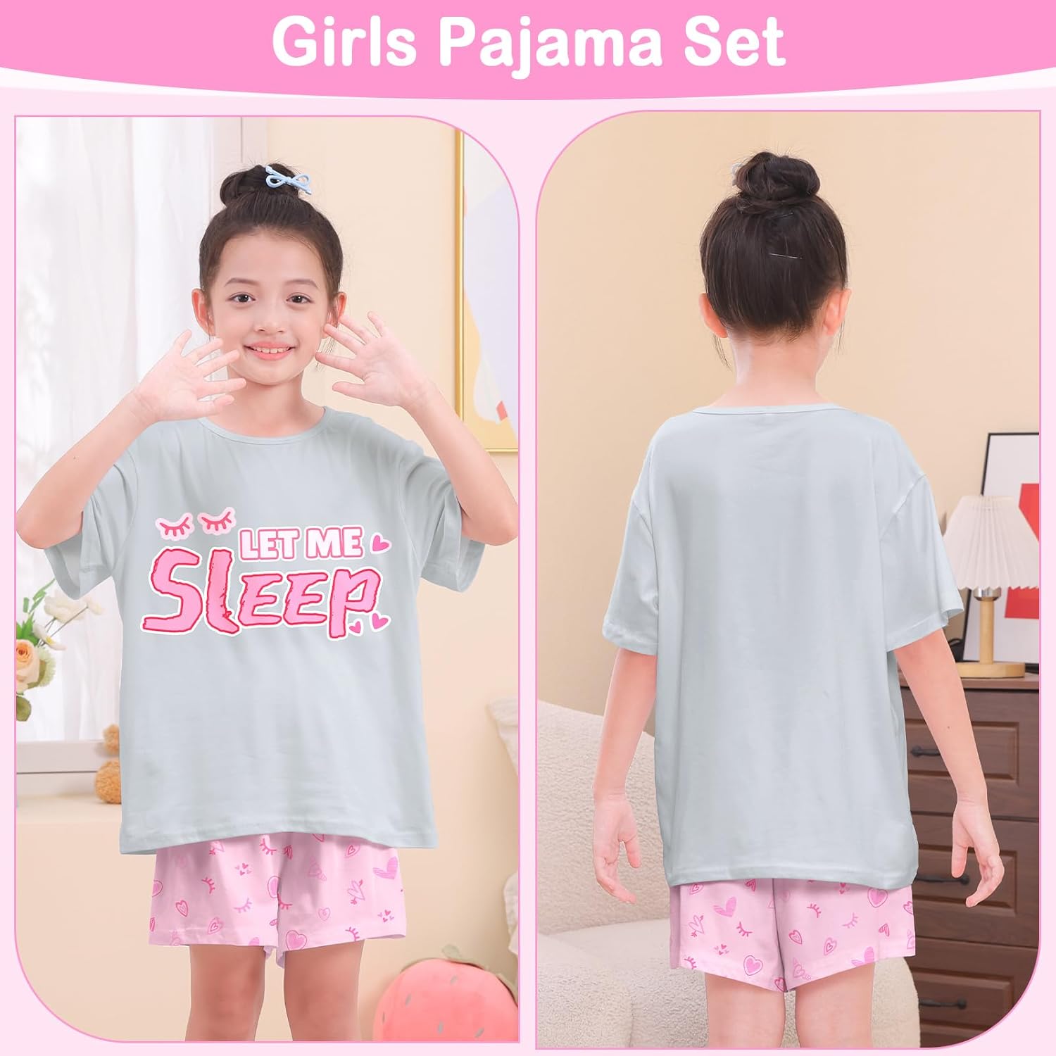 Girls Pajamas for Kids Summer Pjs for Girl Pajama Sets 2Pcs Short Sleeve Top Sleepwear for Teen 8-15 - Image 6