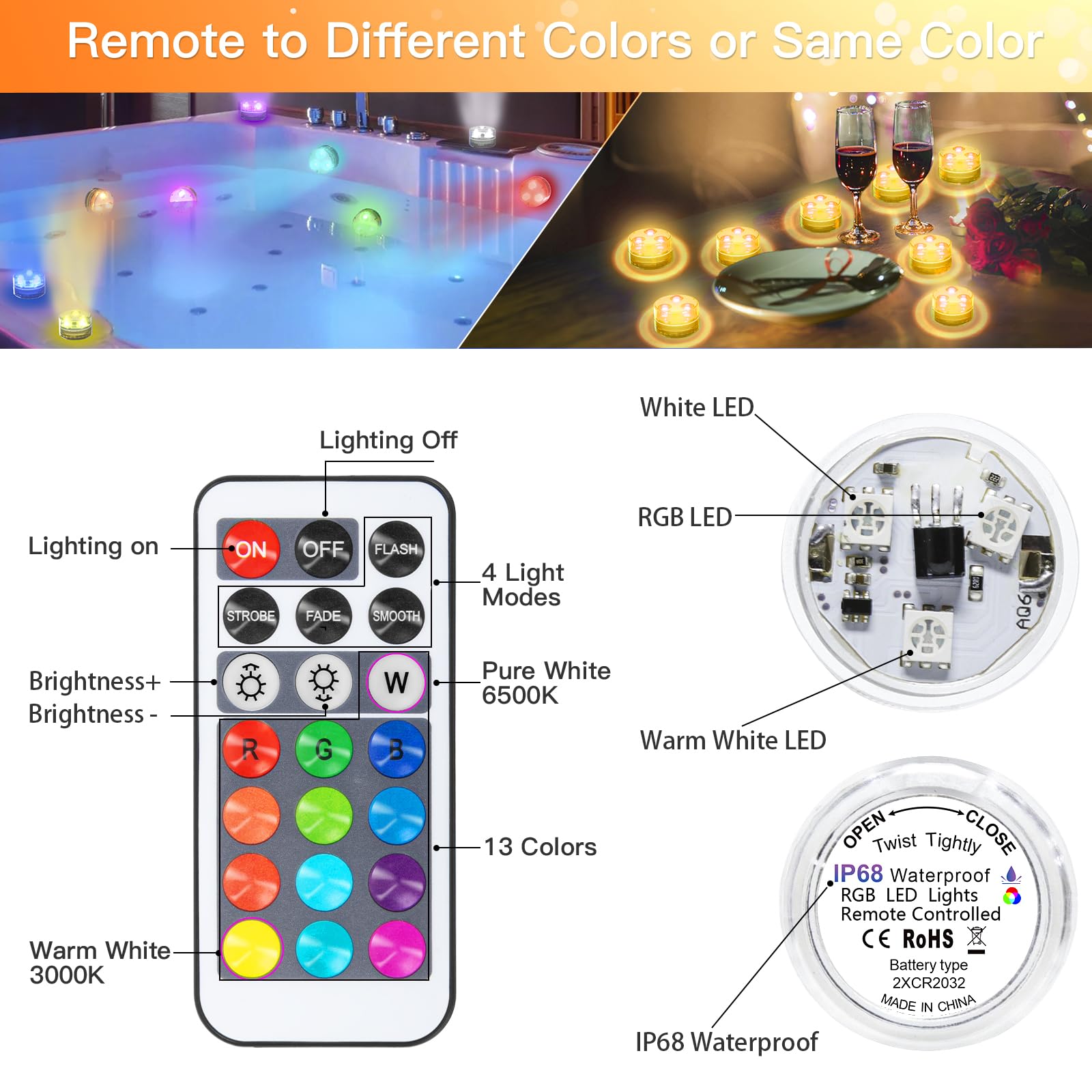IMAGE 12 stuks LED-theelichtjes onderwater batterij-aangedreven kaarsen waterdichte onderdompelbare theelichtjes decoratie voor feest, bruiloft, vijver, zwembad, tuin en badkamer, warmwit