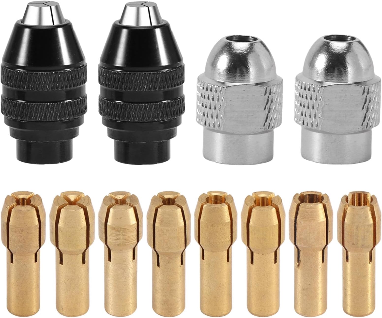 12pcs/Set 0.8-3.2mm Keyless Drill Chuck Collet Set inlude 1/32" to 1/8" Replacement,Rotary Tool Sanding Drum 8 Sizes,Drill Nut Tool Set(As Picture)