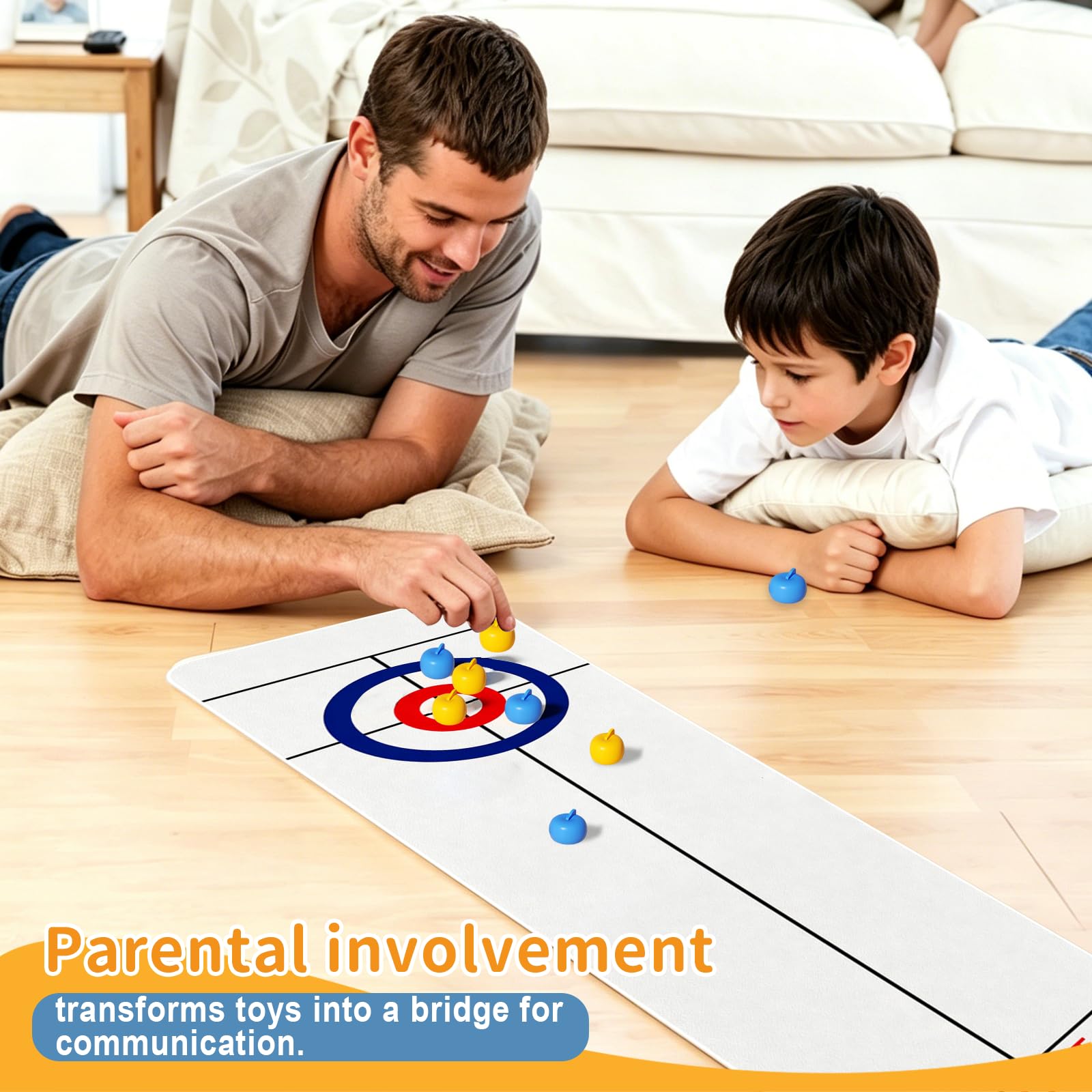 Mini Juego de Curling Mesa, 133 * 28 cm Juego Familiar de Tablero Curling, para Familia Fiesta Oficina Navidad Cumpleaños Interacción Entre Padres e Hijos Adultos y Niños
