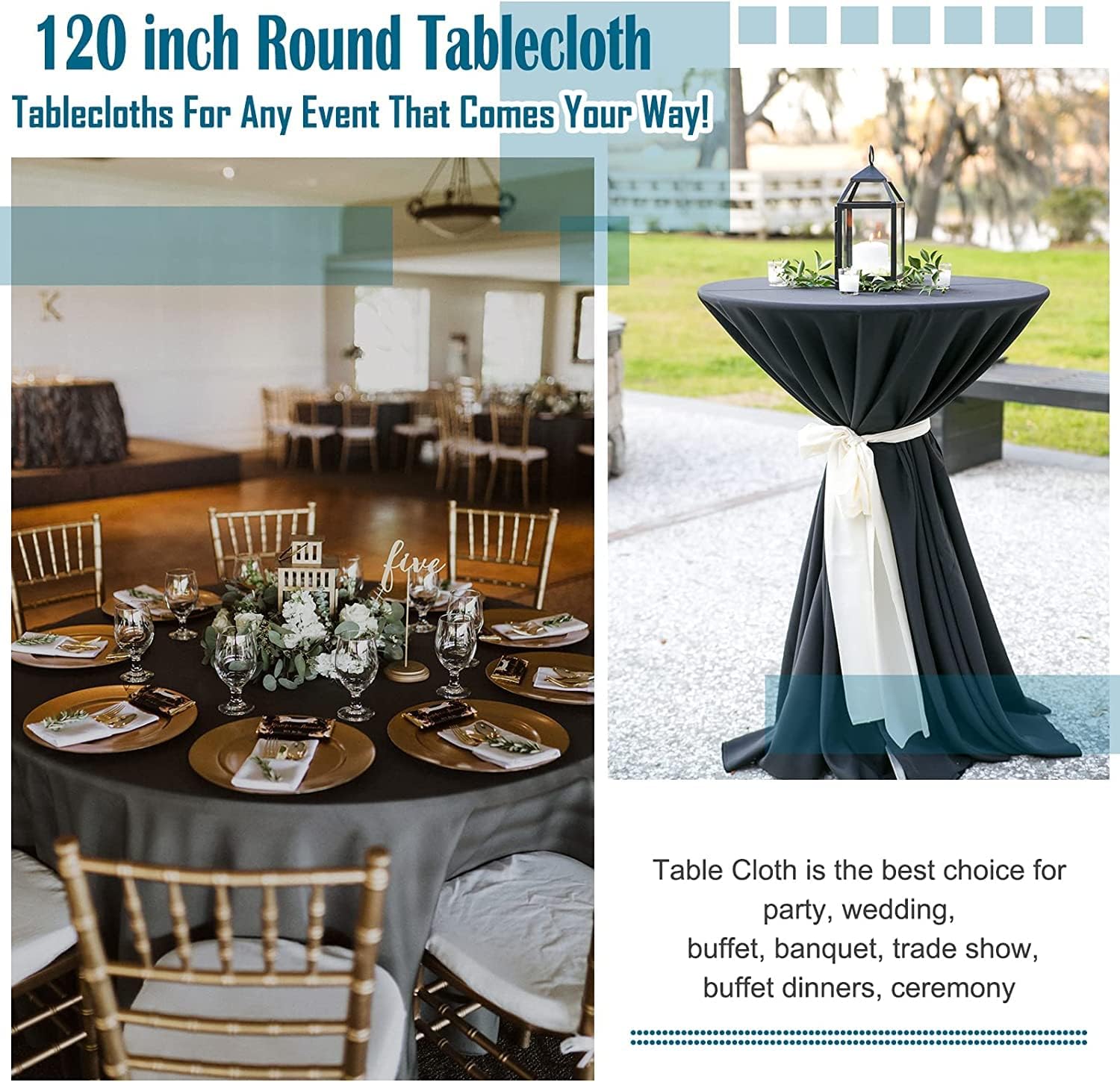10 Pack Round Tablecloths - 120 Inch, Black Polyester Tablescape Fabric: Stain & Wrinkle Resistant, Ideal for Weddings & Parties - Image 7