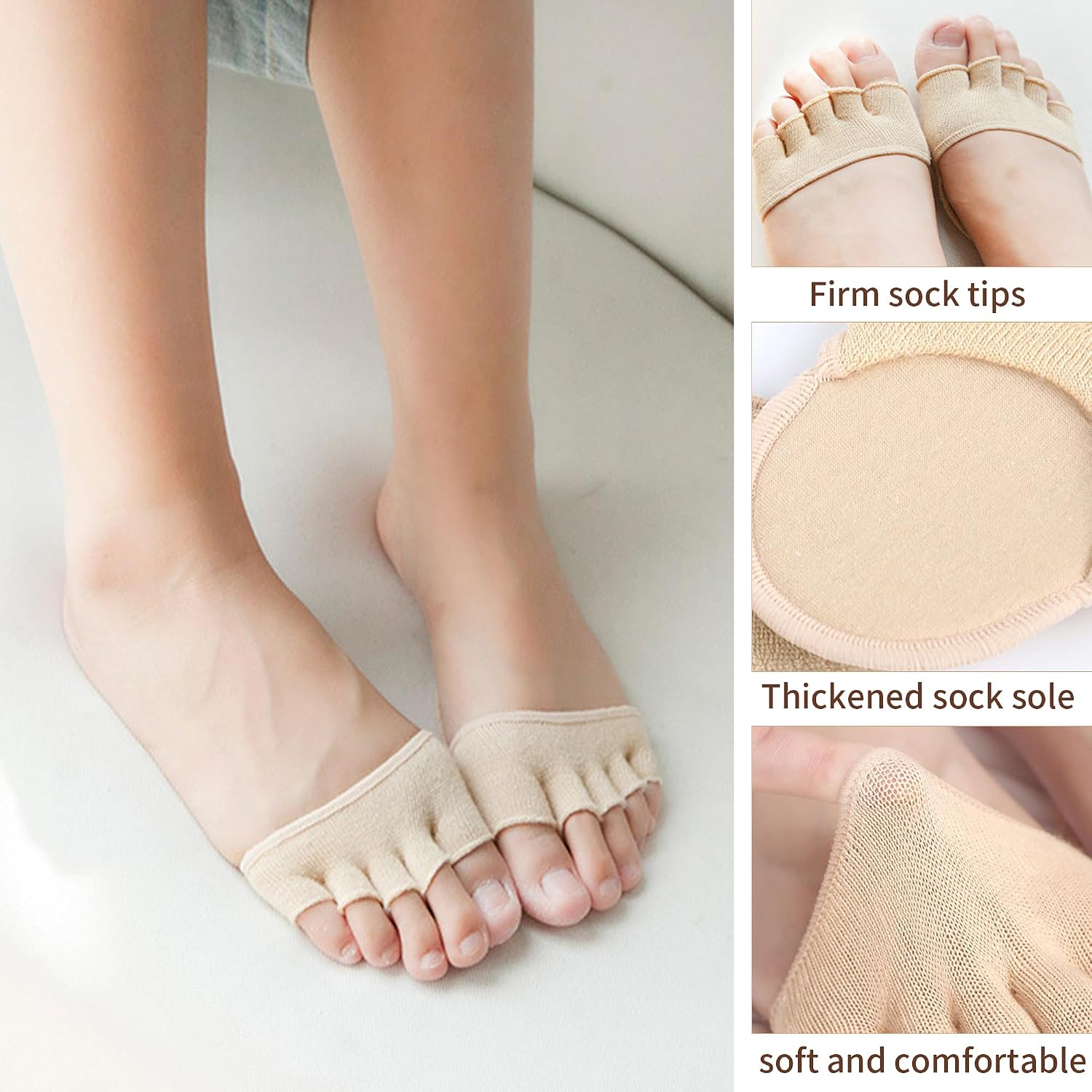 Women Toe Topper Socks,Five-Toes No Show Liner Socks Ball of Foot Cushions Half Non Slip Invisible Forefoot Sock