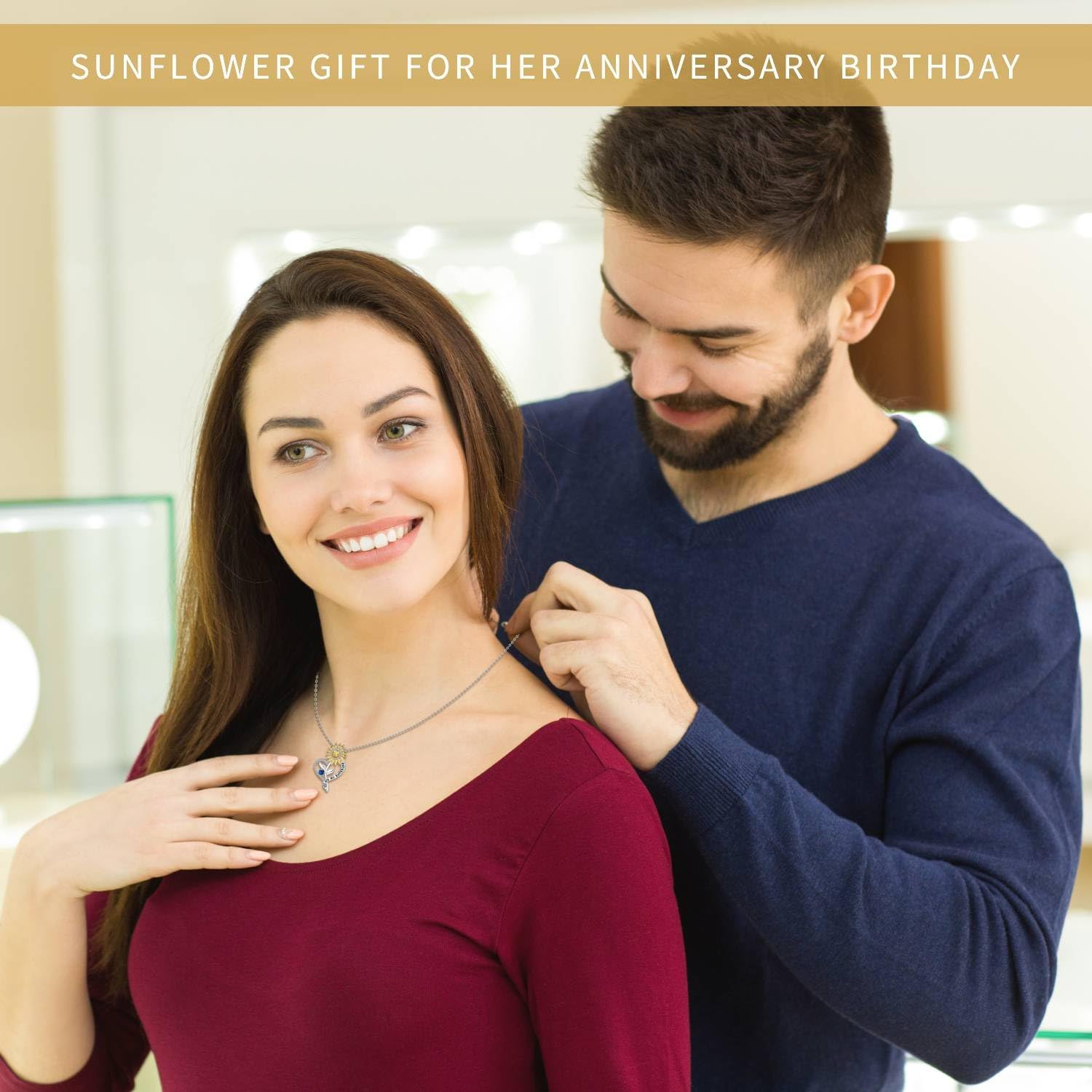 Valentine Gift for Women,Sunflower Birthstone Necklace for Women, Sunflower Gift for Wife Birthday Gift Ideas Wedding Anniversary Birthday Gifts for Girlfriend You Are My Sunshine Necklace for Mom Daughter - Image 4