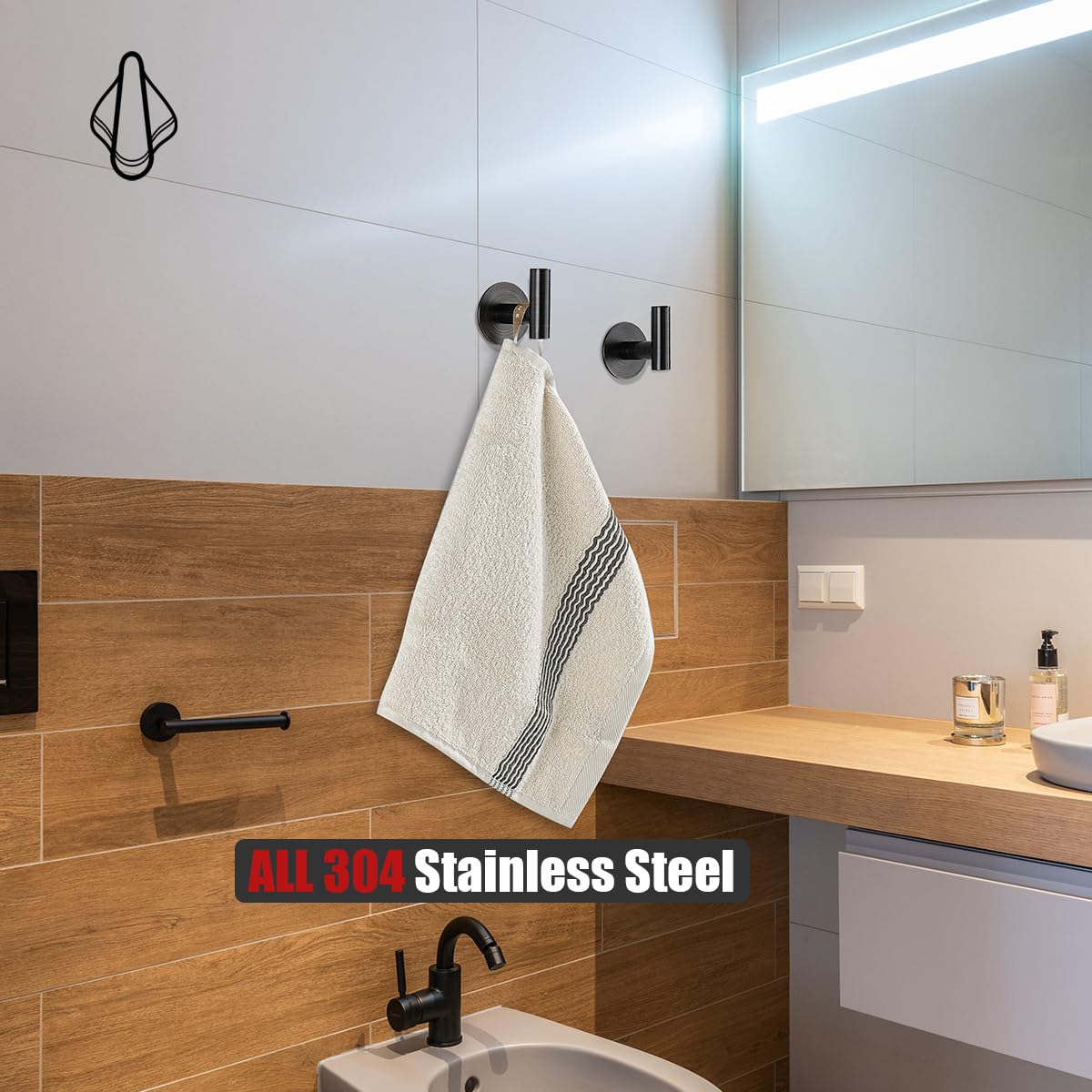 JQK ATH110-ORB-P4 - Ganchos Autoadhesivos para Colgar Toallas, Colgadores Adhesivos Resistentes para Pared, sin Taladro, para Baño, Cocina, Garaje, Paquete de 4, Acero Inoxidable 304, Bronce Aceitado