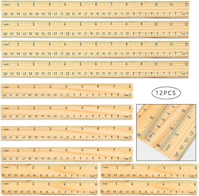 12 PCS Wooden Ruler,Vintage Wood Ruler School Ruler Office Ruler Measuring Ruler Student Ruler Teaching Ruler Straight Ruler Shatter Resistant Ruler Shatterproof Ruler 1 2 Scale Ruler Measuring Tool