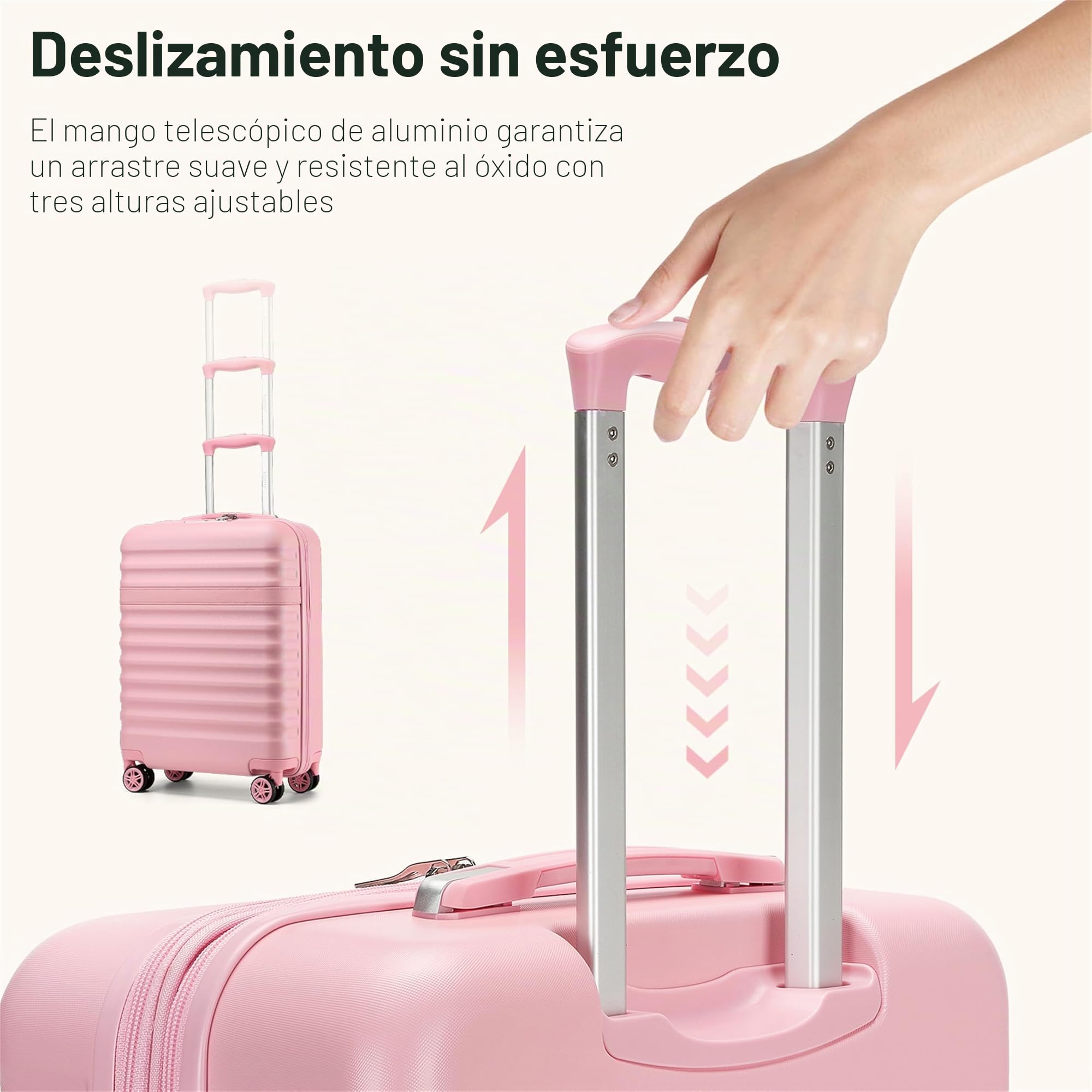 Kono Maleta de Mano ABS + PC rígida Ligera de Cabina de Viaje con Ruedas giratorias TSA, Cabin 20 Inch（S，Rosa）