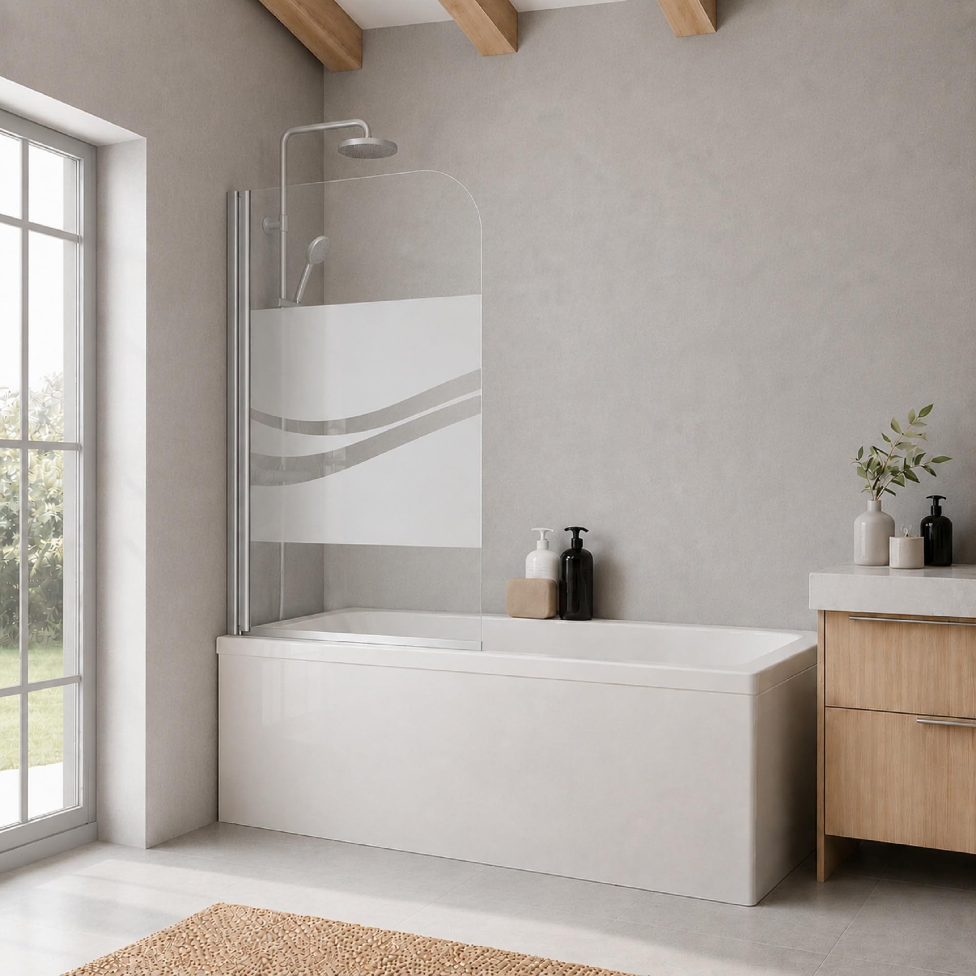 Schulte pare baignoire 80x140cm alu-argenté réversible pivotant verre 5mm | paroi battable à 180° verre trempé