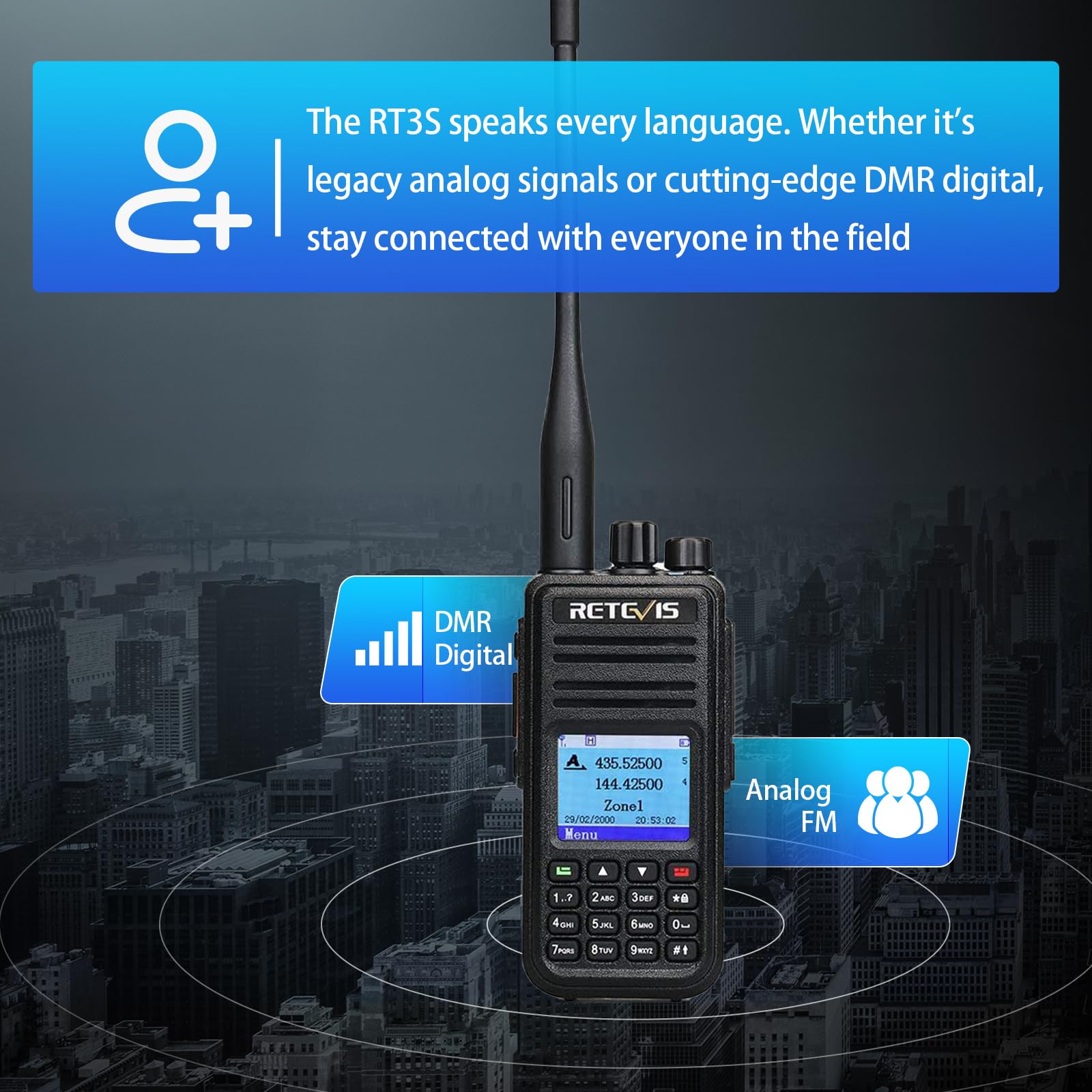 Retevis RT3S DMR Funkgerät mit GPS, Große Reichweite Amateurfunkgerät | Unterstützt OpenGD77, Doppel-Zeitschlitz für Repeater, Kompatibel mit MOTOTRBO TierⅠ& Ⅱ, TDMA, 3000 Kanäle