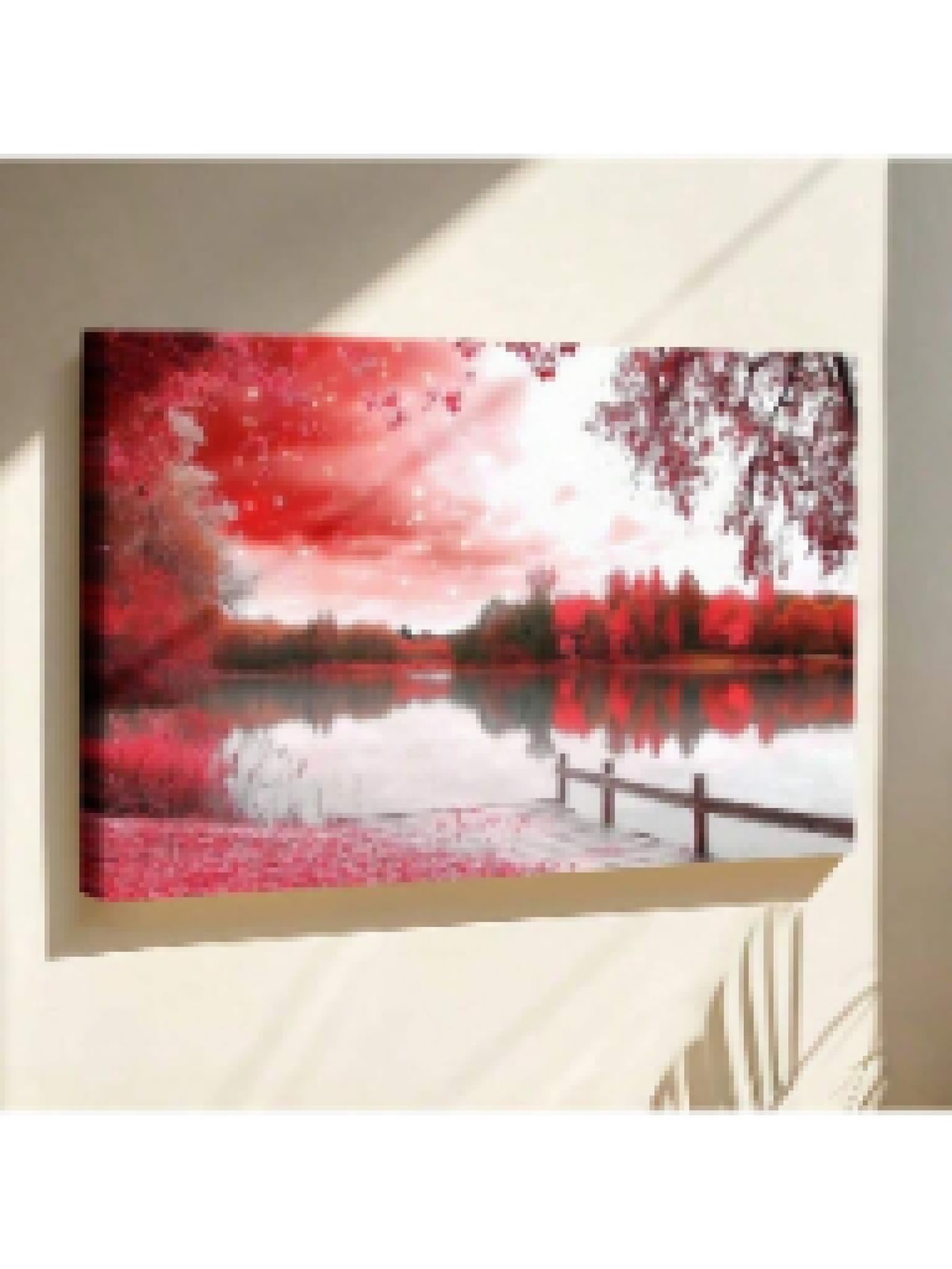 1 sztuka vintage wydruki na płótnie plakat na płótnie drzewo natura molo nad jeziorem czerwone niebo czerwone drzewa ścienne do salonu biura ramka 20 x 30 cm