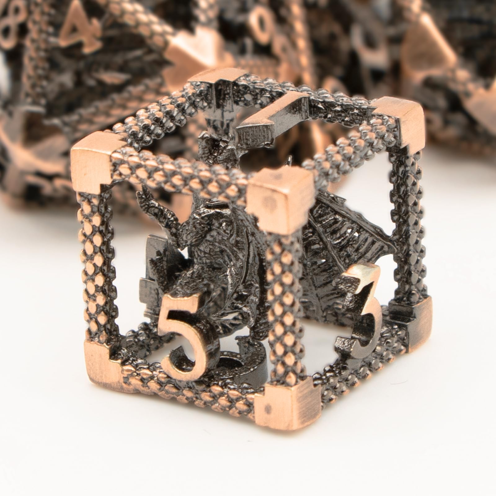 DND - Set di 7 dadi in metallo per giochi di ruolo, motivo: teschio, in metallo cavo, D&D, Dungeons and Dragons (rame antico