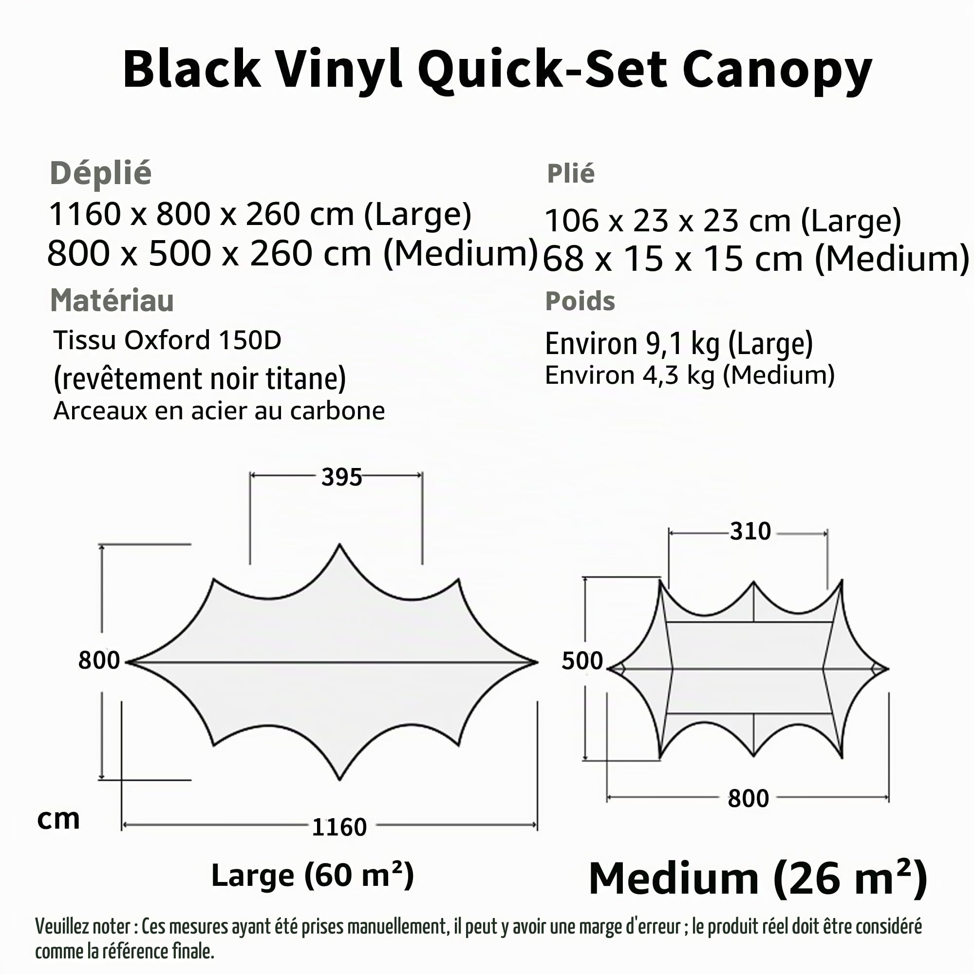 Blackdog 26/60 m² Tente de Camping, Tarp Voile d'Ombrage, Installation Rapide en 2 Étapes, Protection Solaire 360° Journée Complète, Résistance au Vent 6, Imperméabilité PU3000mm, pour Camping