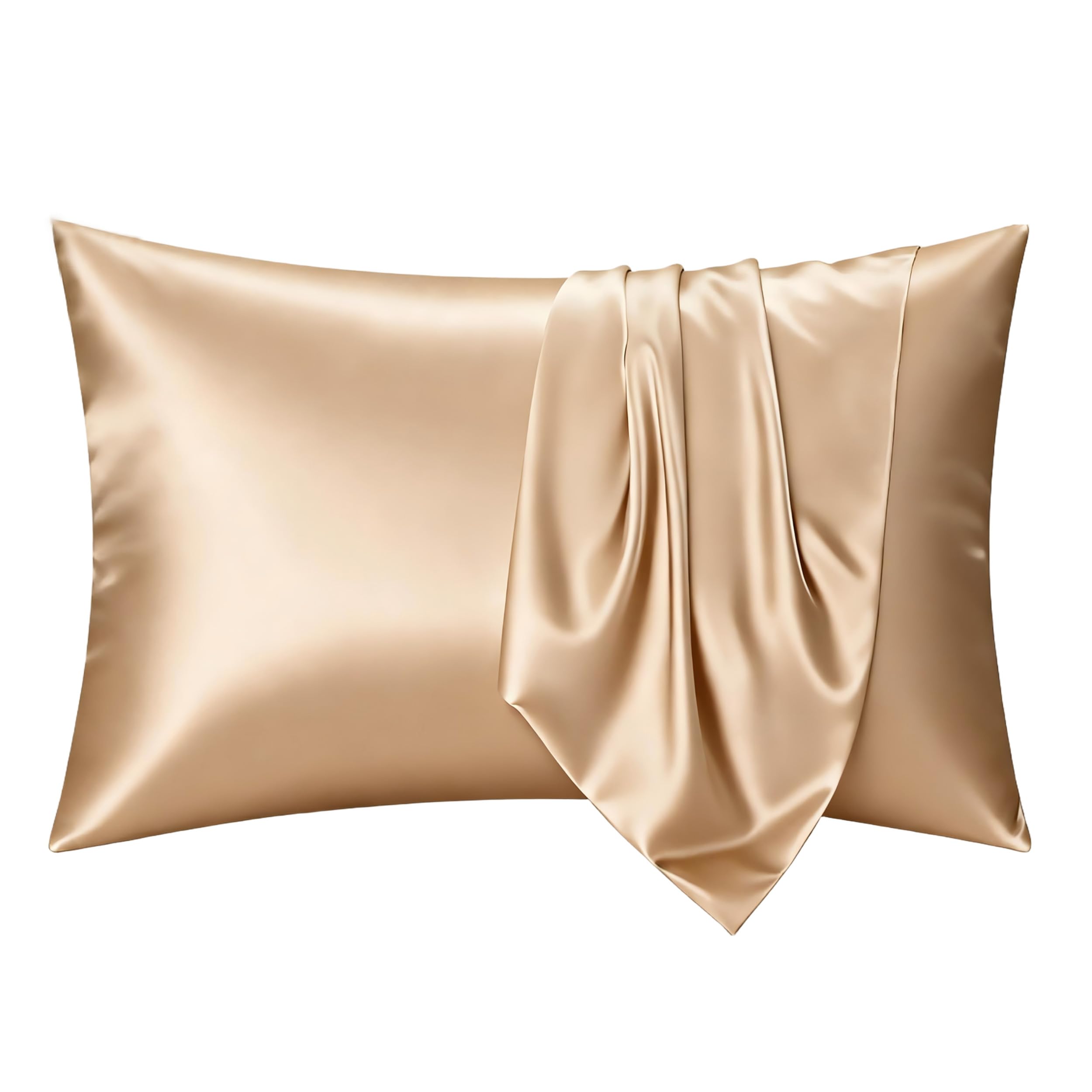 Satin Silky Pillow Cases 2 Pack King Size, Skin Friendly Pillowcase Smooth Cozy, Cooling Touch Neutral Pillow Covers, Khaki 20" x 36"-image-45