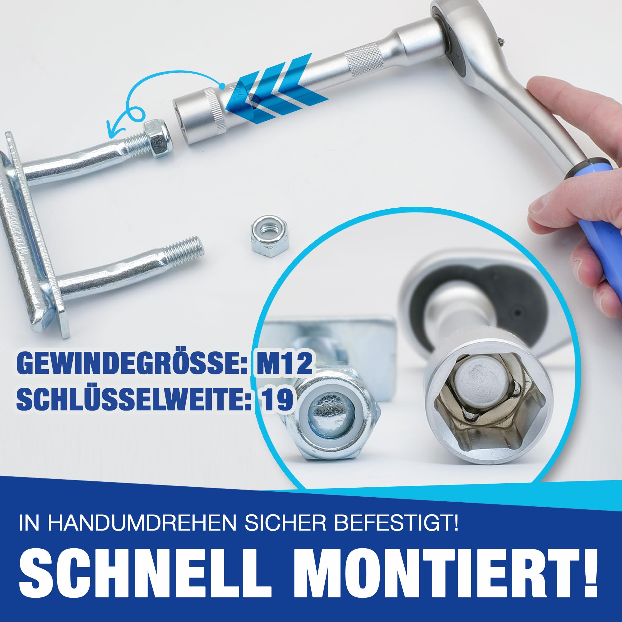 Crochets D'arrimage | 2500 DaN | Crochets De Serrage De Charge En U | Adaptés Pour Remorques De Voiture, Camionnettes, Sprinter, Camions | Incl. Plaque De Contre-serrage Et écrous M12 (lot De 4