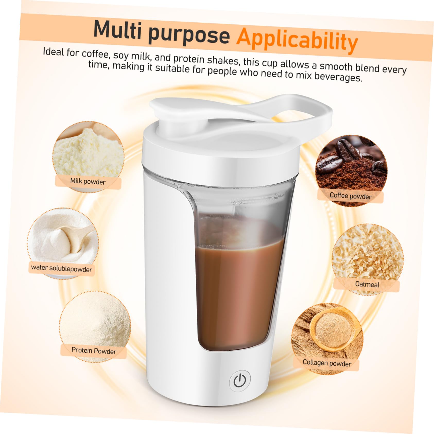 Bouteille Shaker Électrique Rechargeable PP et Abs Tasse à Café Automatique pour Protéines Mélangeur Portable à Agitation Homogène pour Boissons Protéinées et Soja