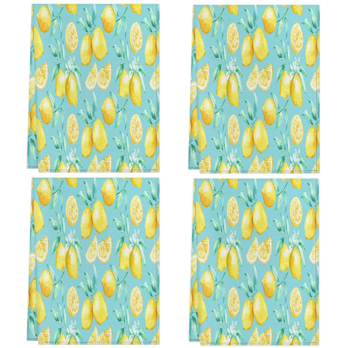 Blue Leaves Küchentücher Set – 2 Stück, Saugstarkes Waffelmuster, Zitronen-Deko, Weich & Hautfreundlich