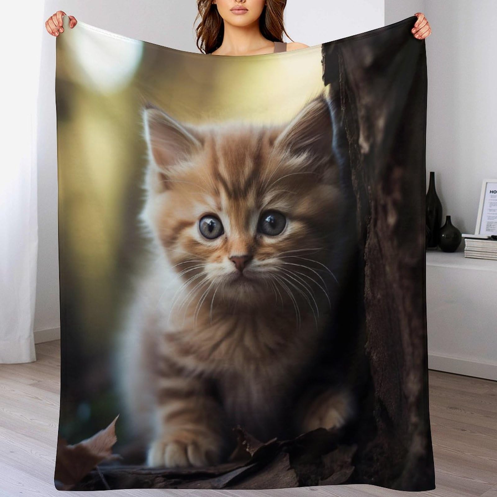 Couverture chaude flannel 180x200 anti-froid pour lit motif chat