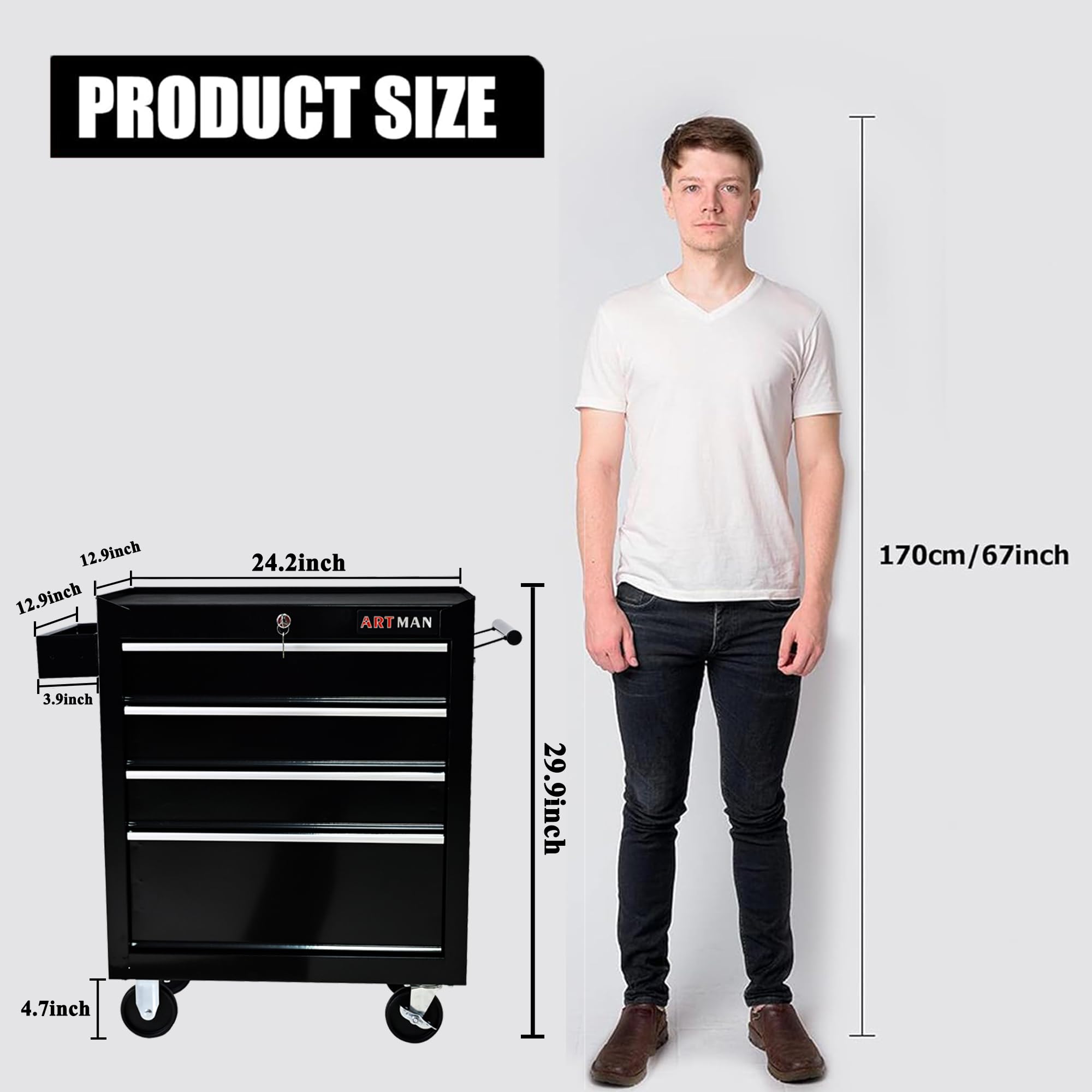 nifoti 4 Drawers Tool Cart on Wheels,Multifunctional Rolling Tool Chest Tool Storage,Drawers Rolling Tool Trolley Organizer Tool Case for Garage,Warehouse,Workshop,Repair Shop(Black)