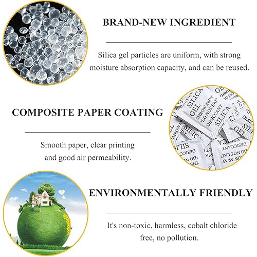 Miniatura 3 de Paquete de 100 unidades de gel de sílice prémium de 0.18 oz, paquetes desecantes para almacenamiento, absorbentes de humedad, bolsas secas de