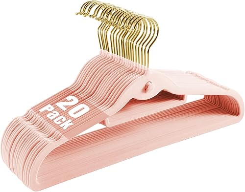 Perchas de terciopelo para ropa, delgadas, apilables, antideslizantes, de fieltro rosa, para dormitorio, ahorro de espacio, perchas resistentes para